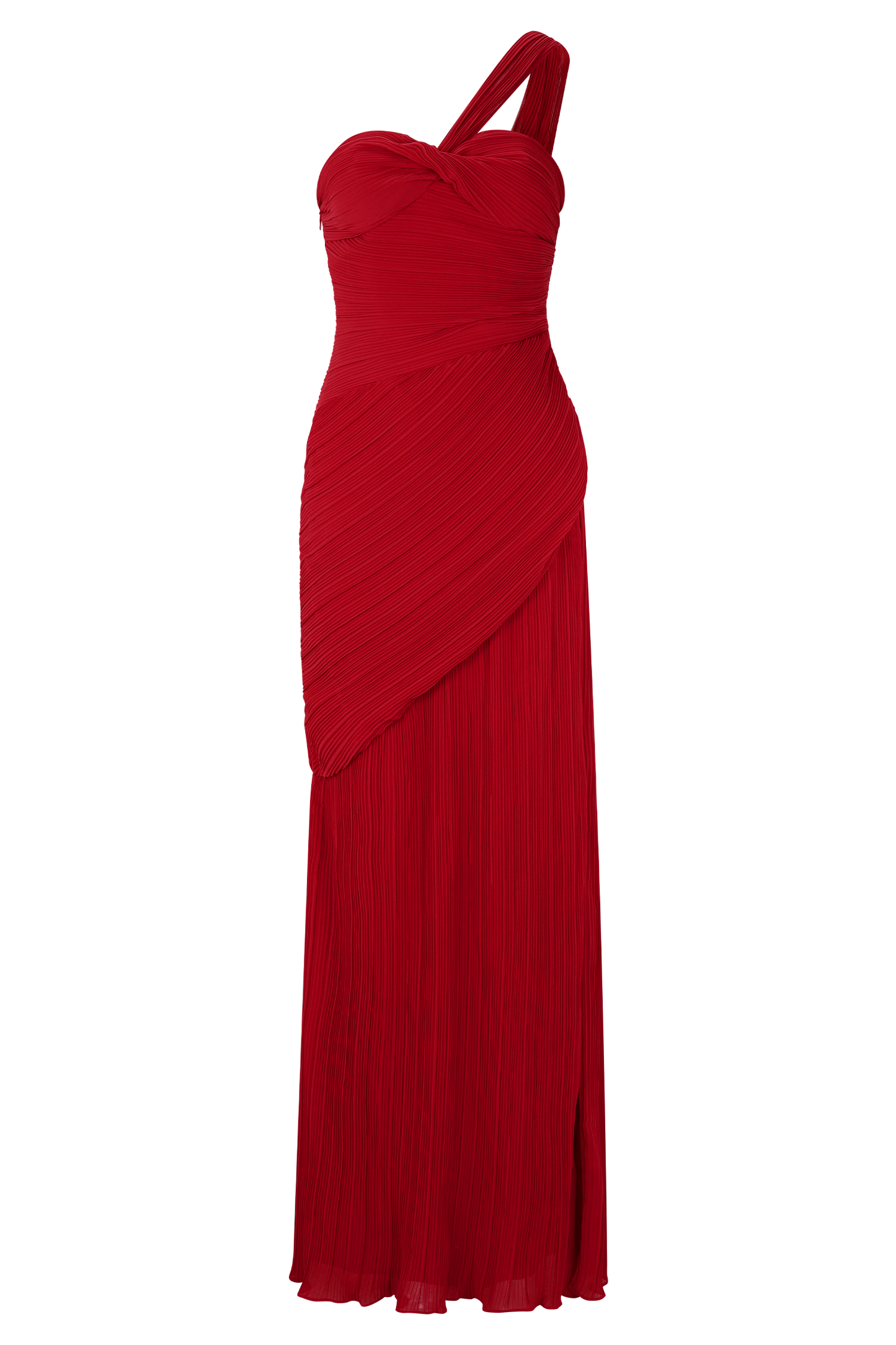 Tamara Shirred Chiffon Midi Dress - Red