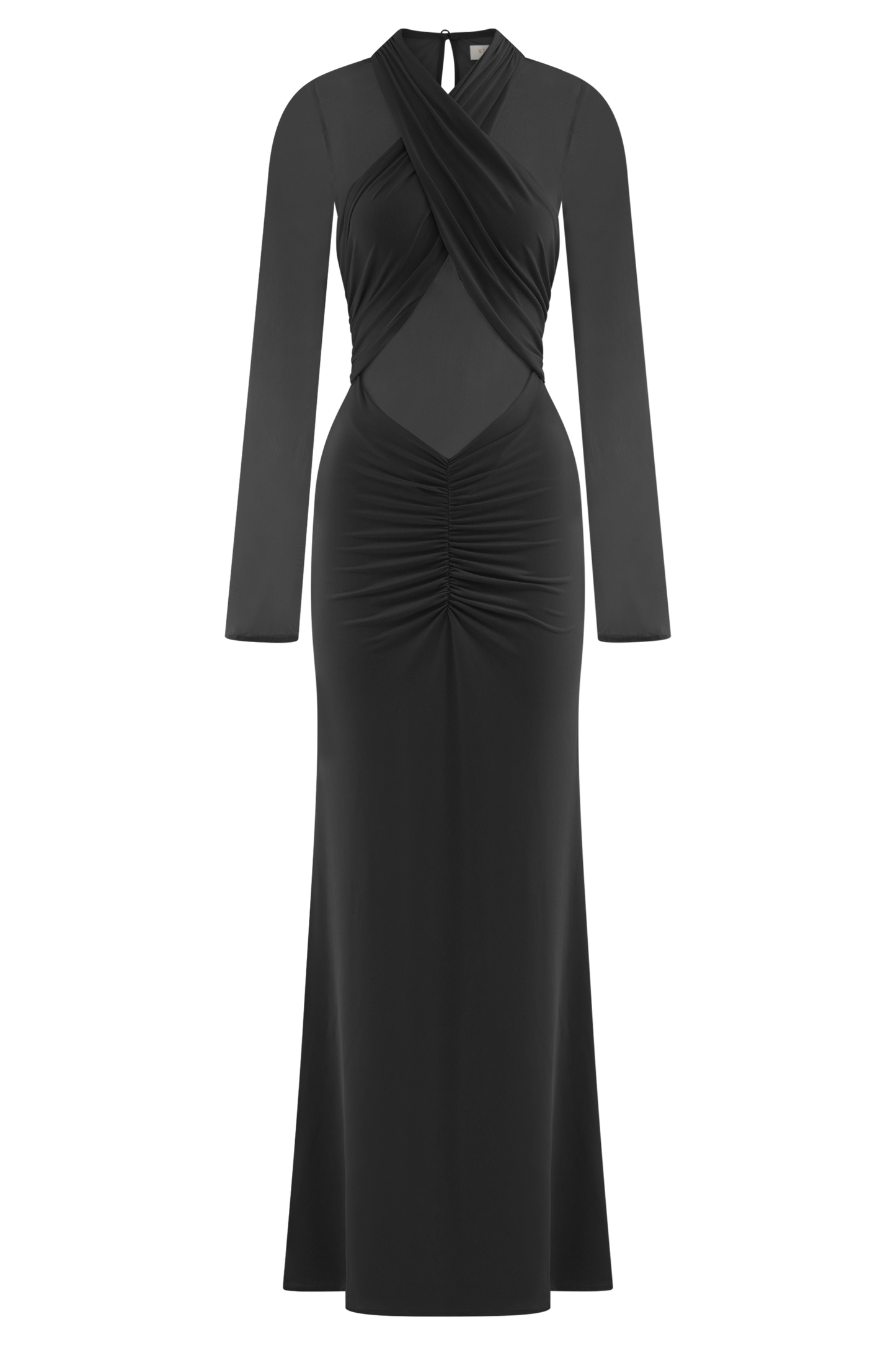 Tania Slinky And Mesh Long Sleeve Maxi Dress - Black