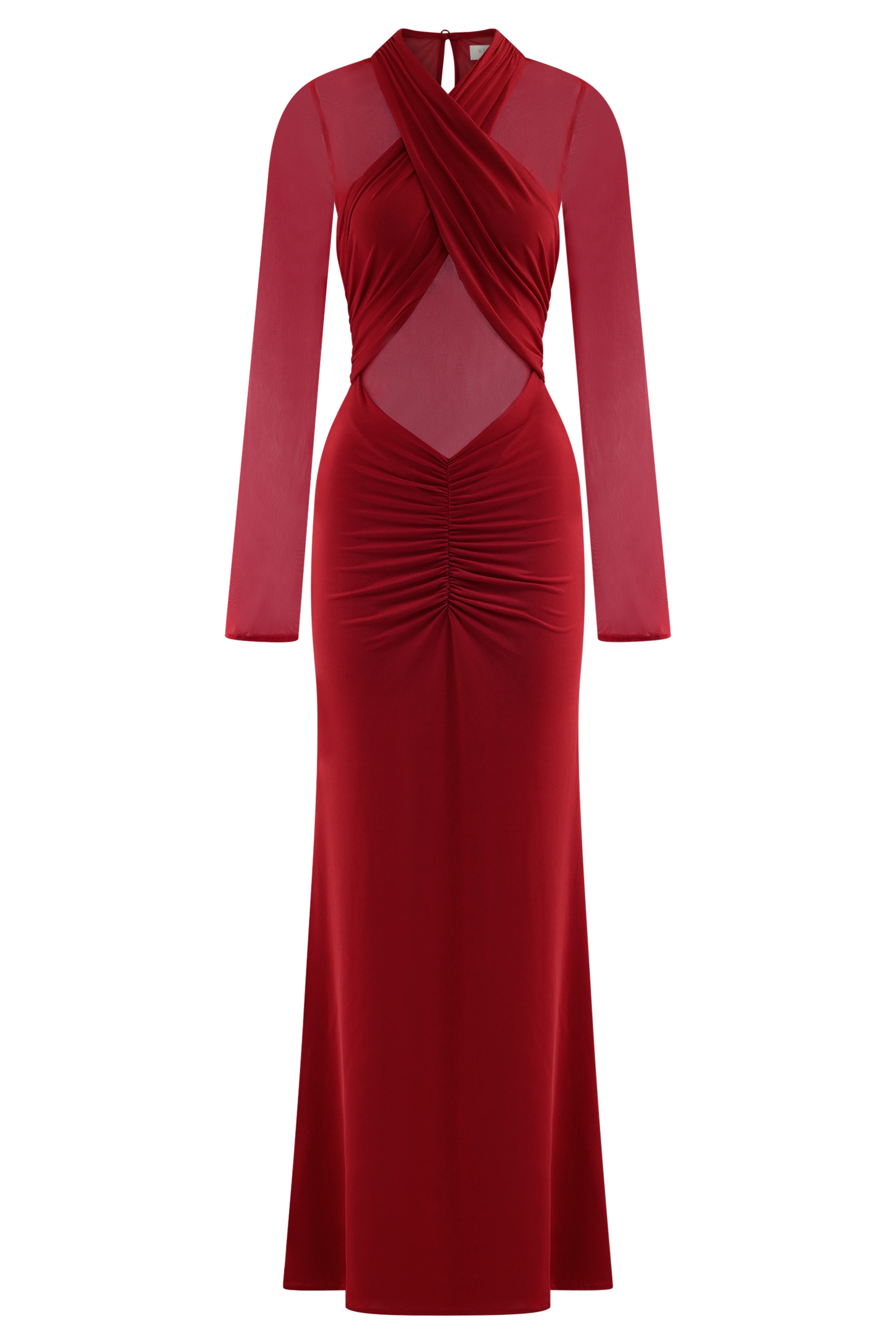 Tania Slinky And Mesh Long Sleeve Maxi Dress - Ruby