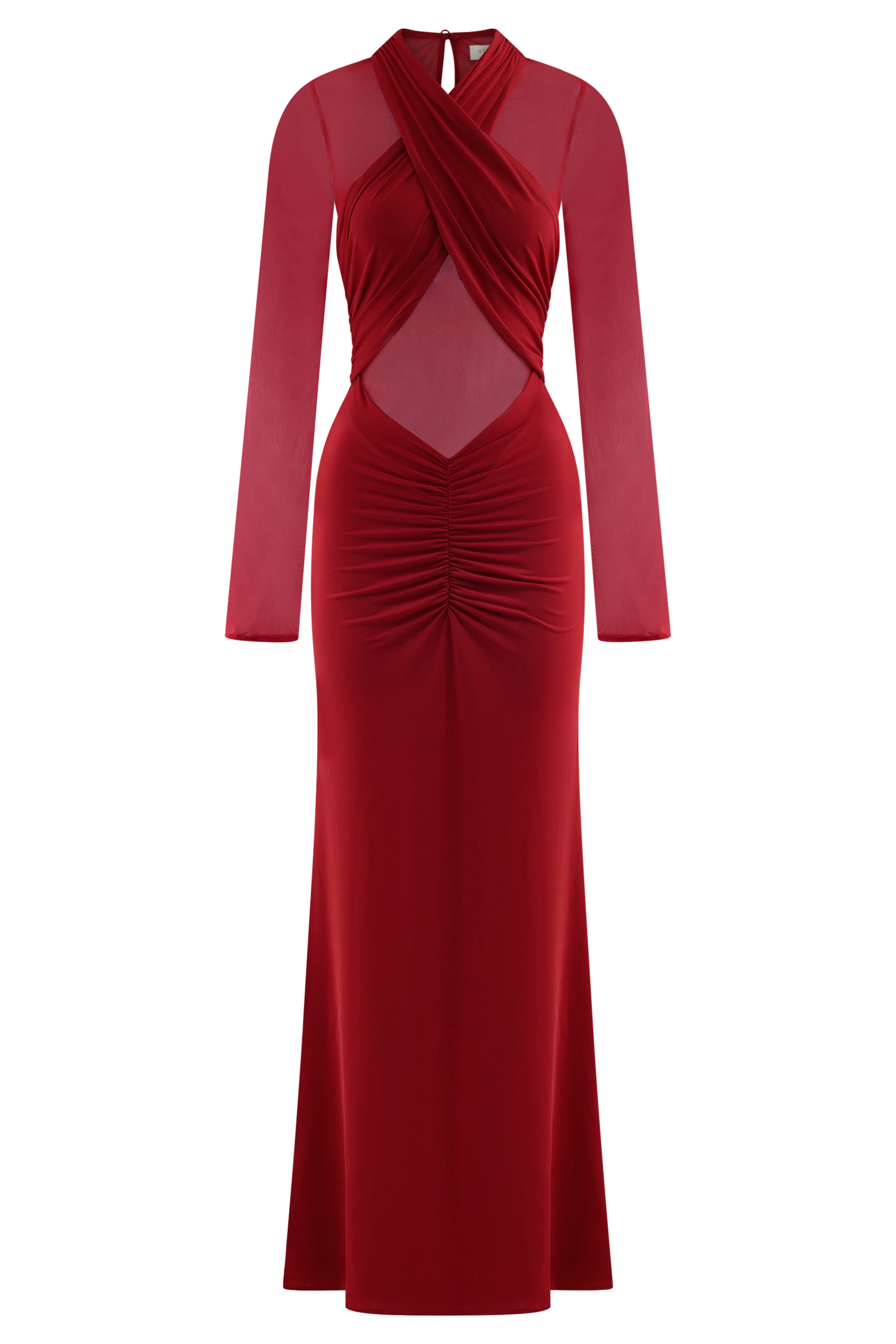 Tania Slinky And Mesh Long Sleeve Maxi Dress - Ruby #9