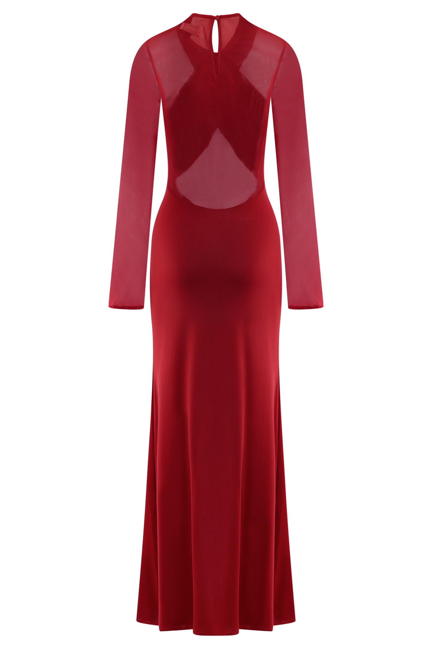 Tania Slinky And Mesh Long Sleeve Maxi Dress - Ruby