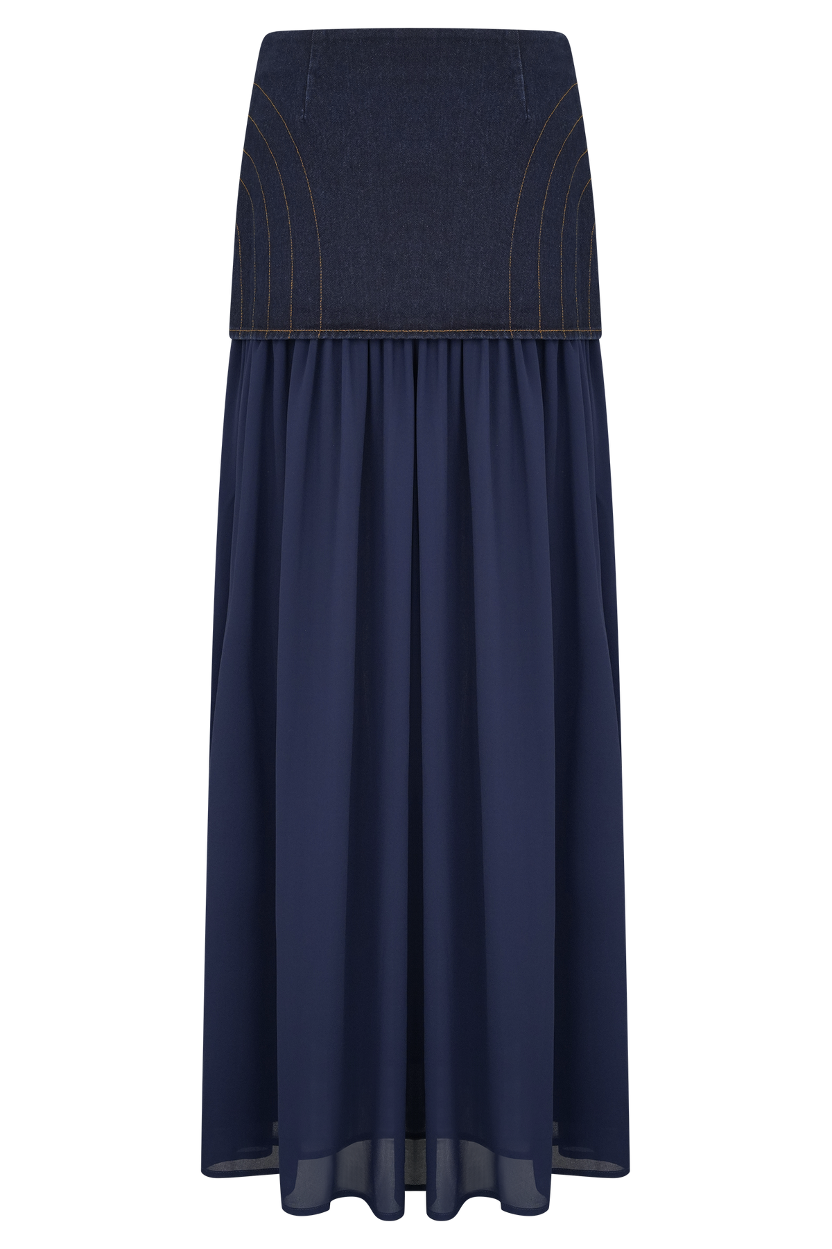 Tully Chiffon Denim Maxi Skirt - Indigo Blue