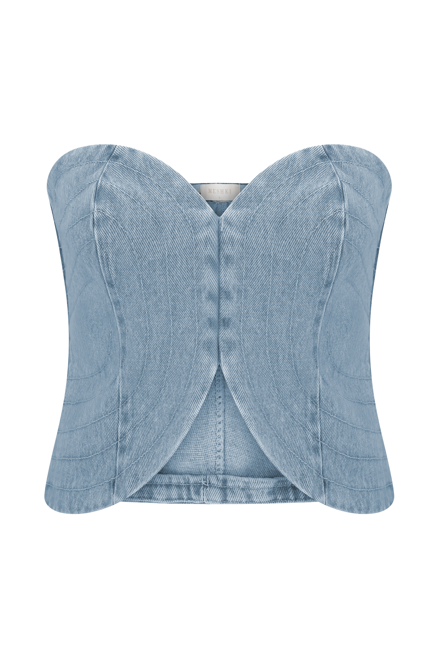 Tully Strapless Topstitch Denim Top - 80'S Blue