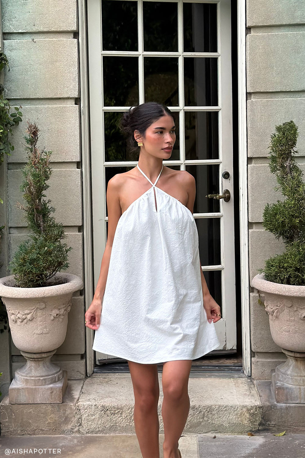 white halter neck dress uk Sonja Keyhole Cotton Mini - glam dress