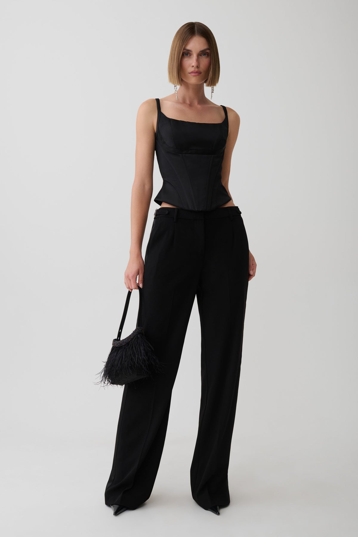 Melina Satin Peplum Corset Top - Black