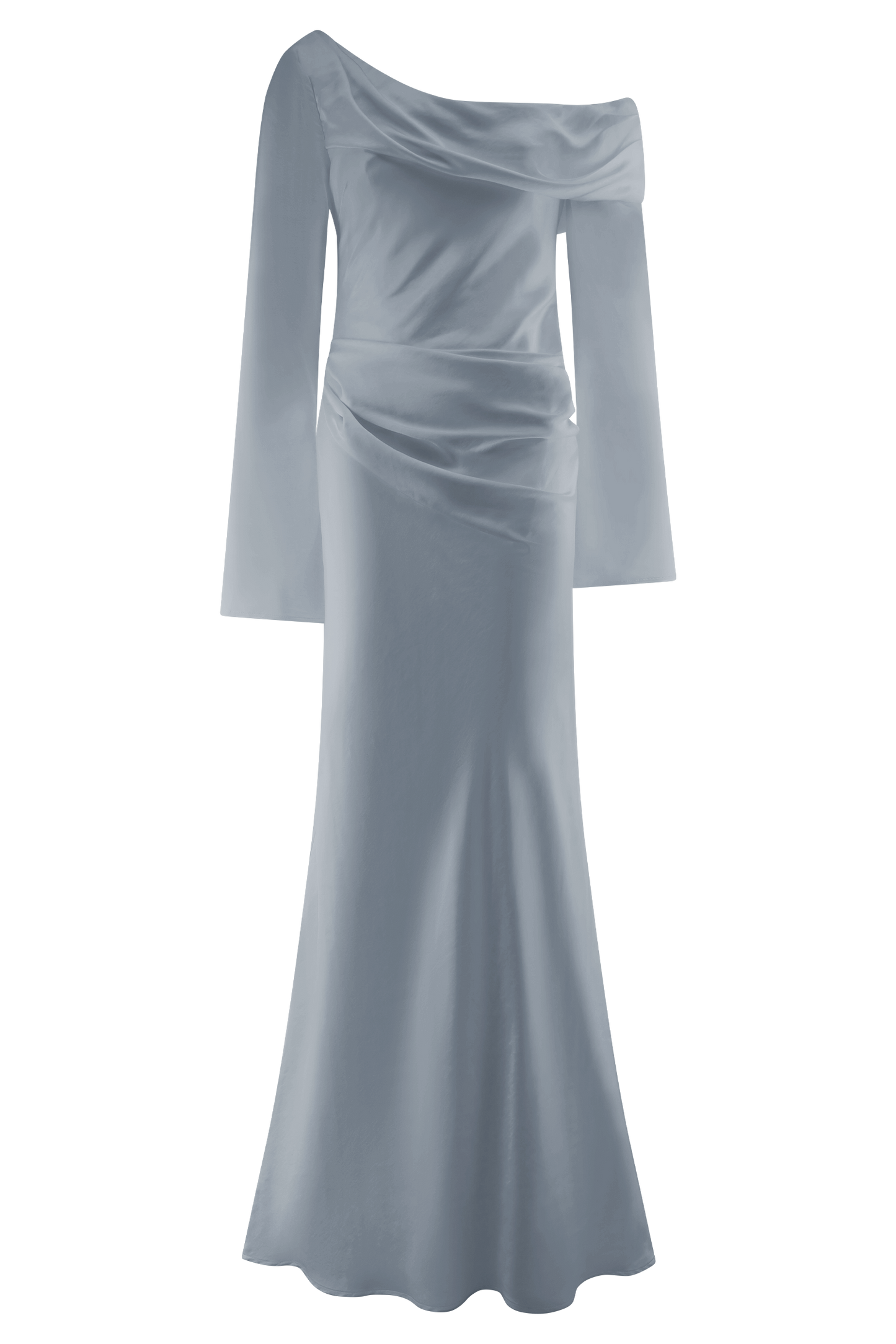 Iris Long Sleeve Satin Maxi Dress - Frosted Blue