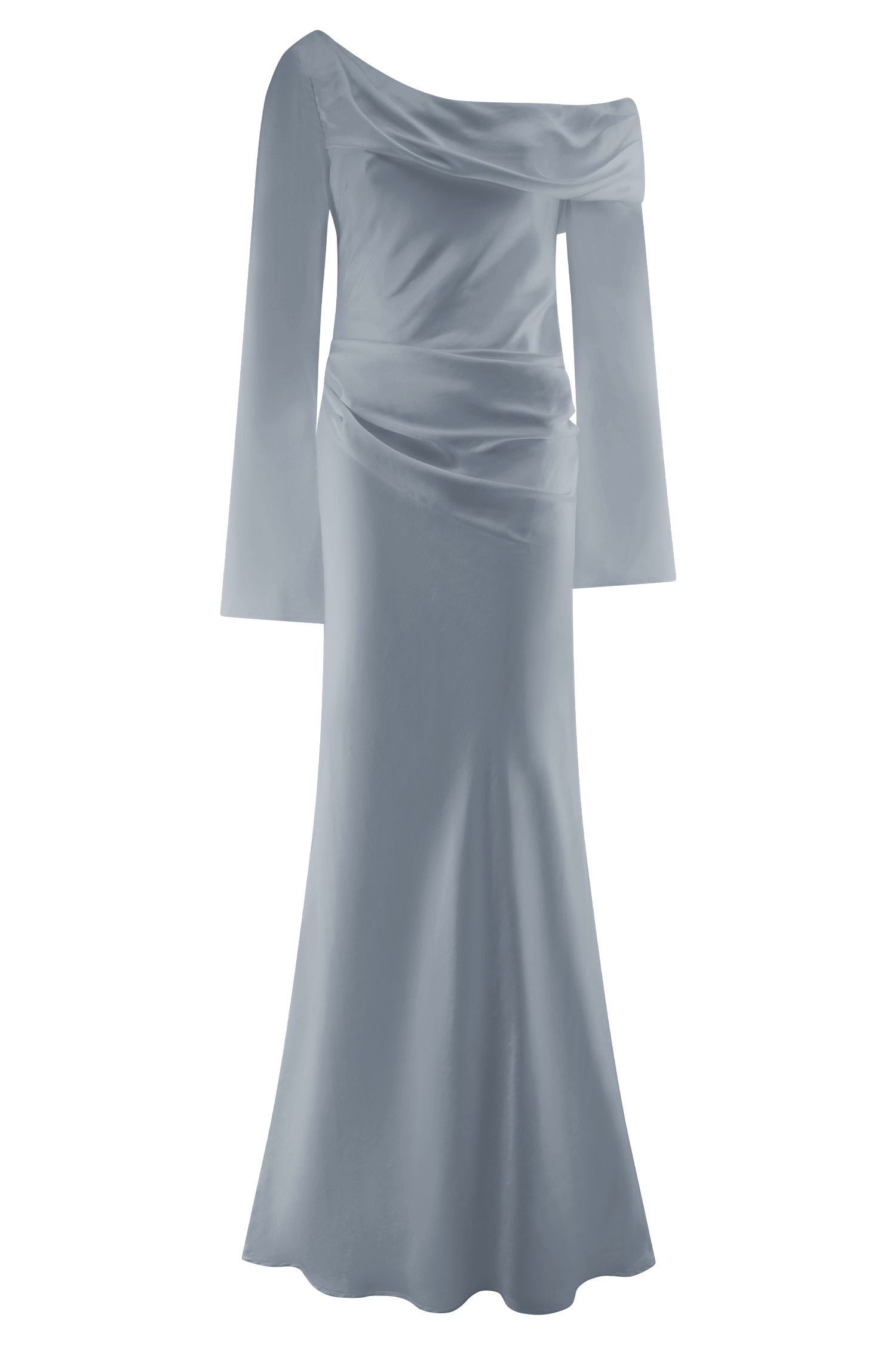 Iris Long Sleeve Satin Maxi Dress - Frosted Blue #13