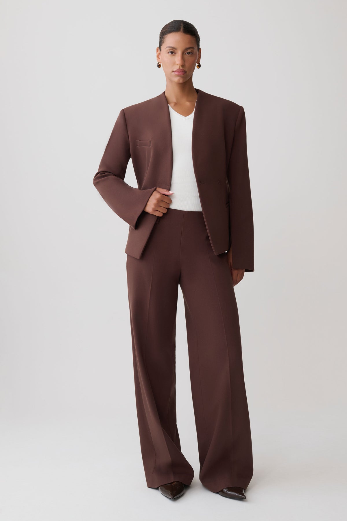 Katherine Suiting Straight Leg Pants - Dark Chocolate