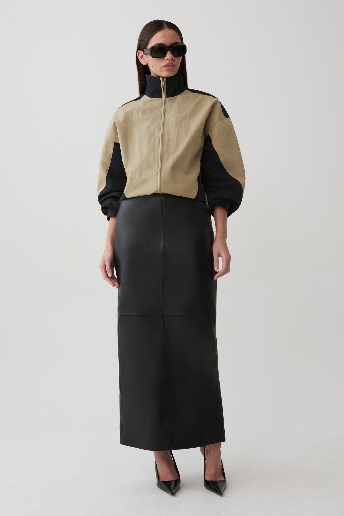 Lizzie Funnel Neck Bomber Jacket - Sage/Black