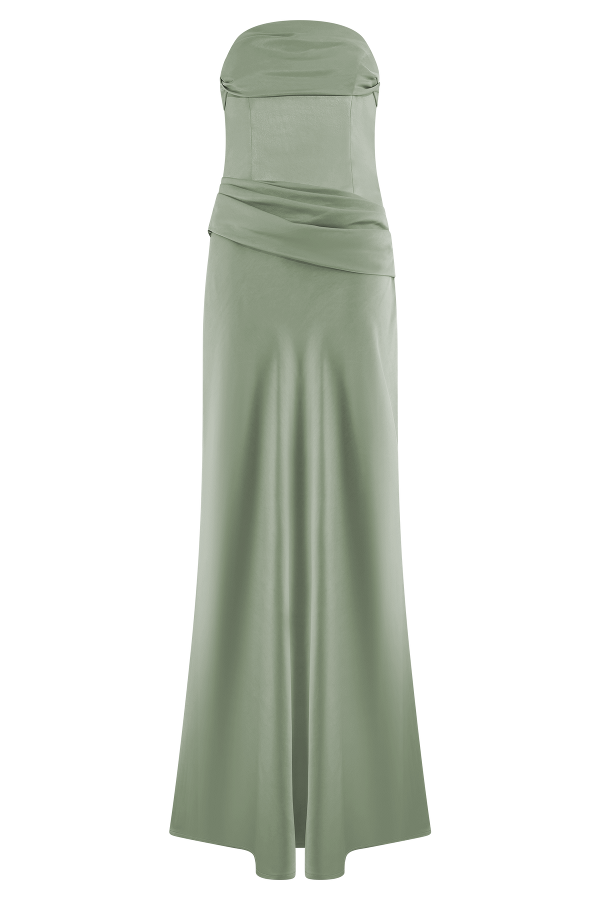 Jasmine Strapless Satin Maxi Dress - Sage