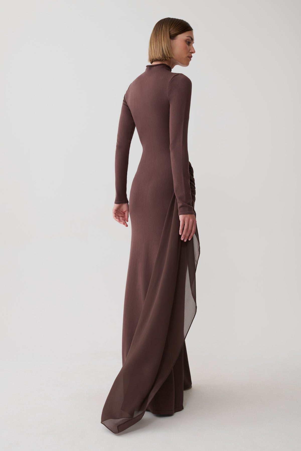 Grayson Knit Chiffon Maxi Dress - Chocolate