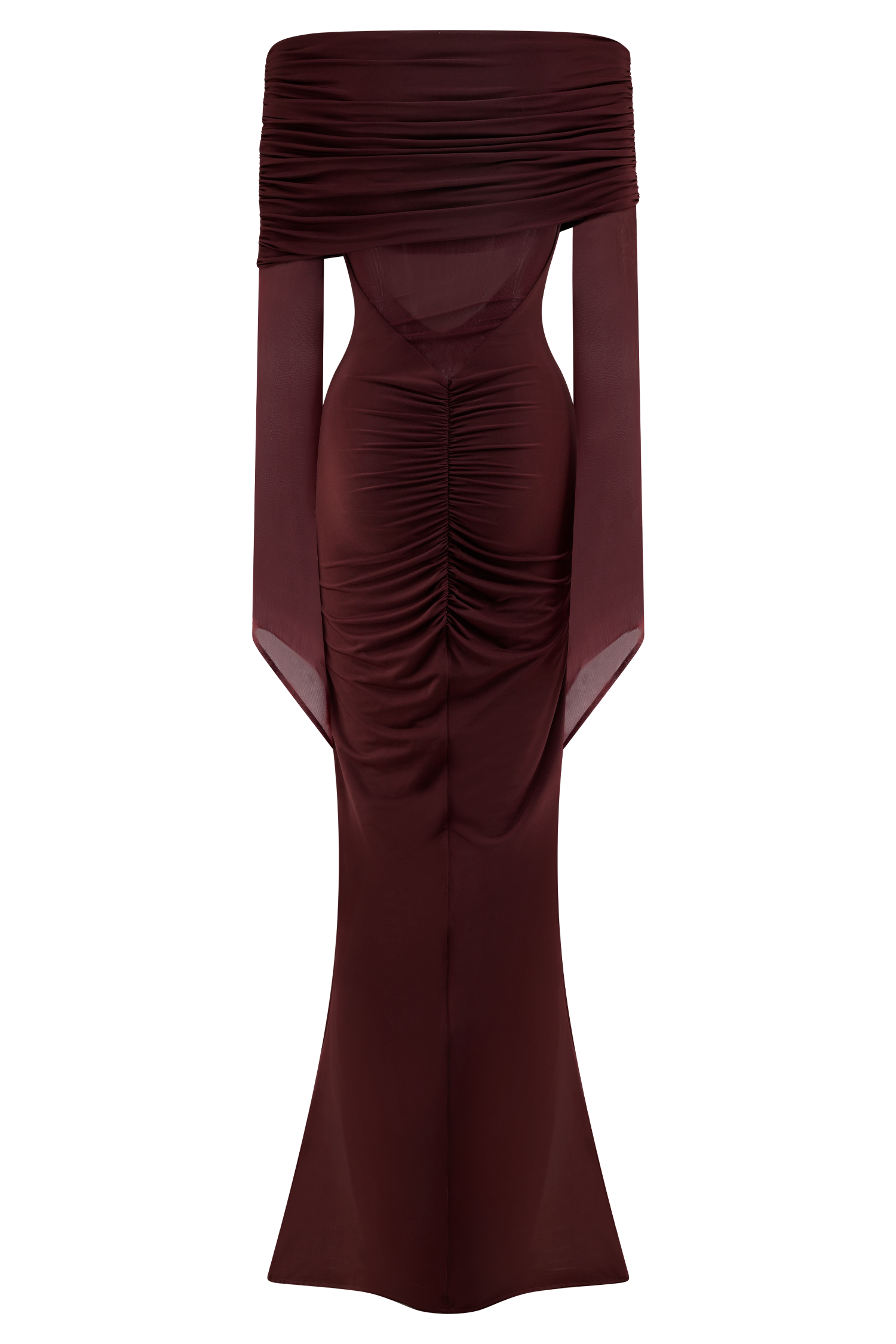 Kaitlin One Shoulder Slinky And Mesh Maxi Dress - Burgundy #5