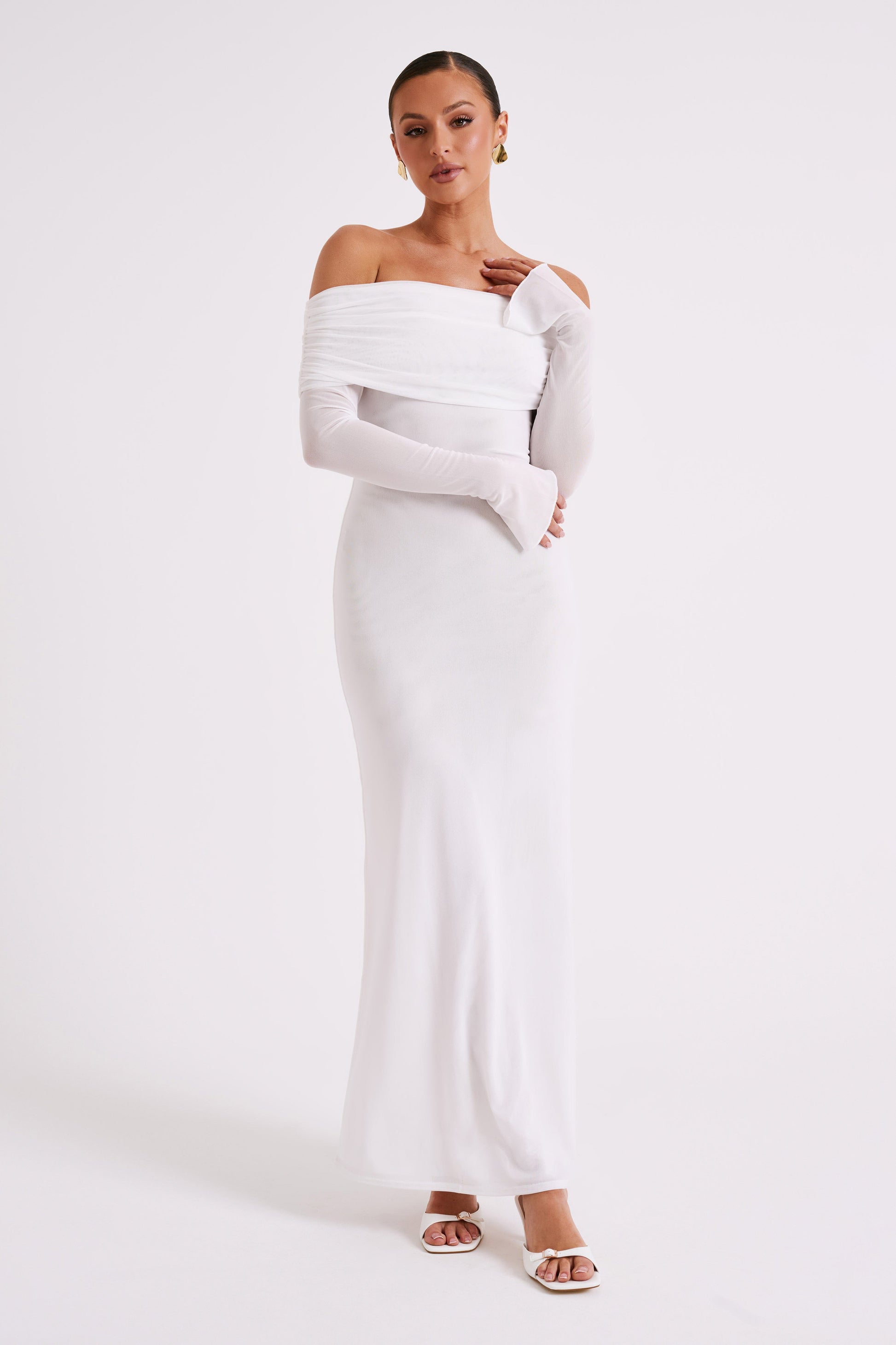Josie Off Shoulder Mesh Maxi Dress - Ivory #6