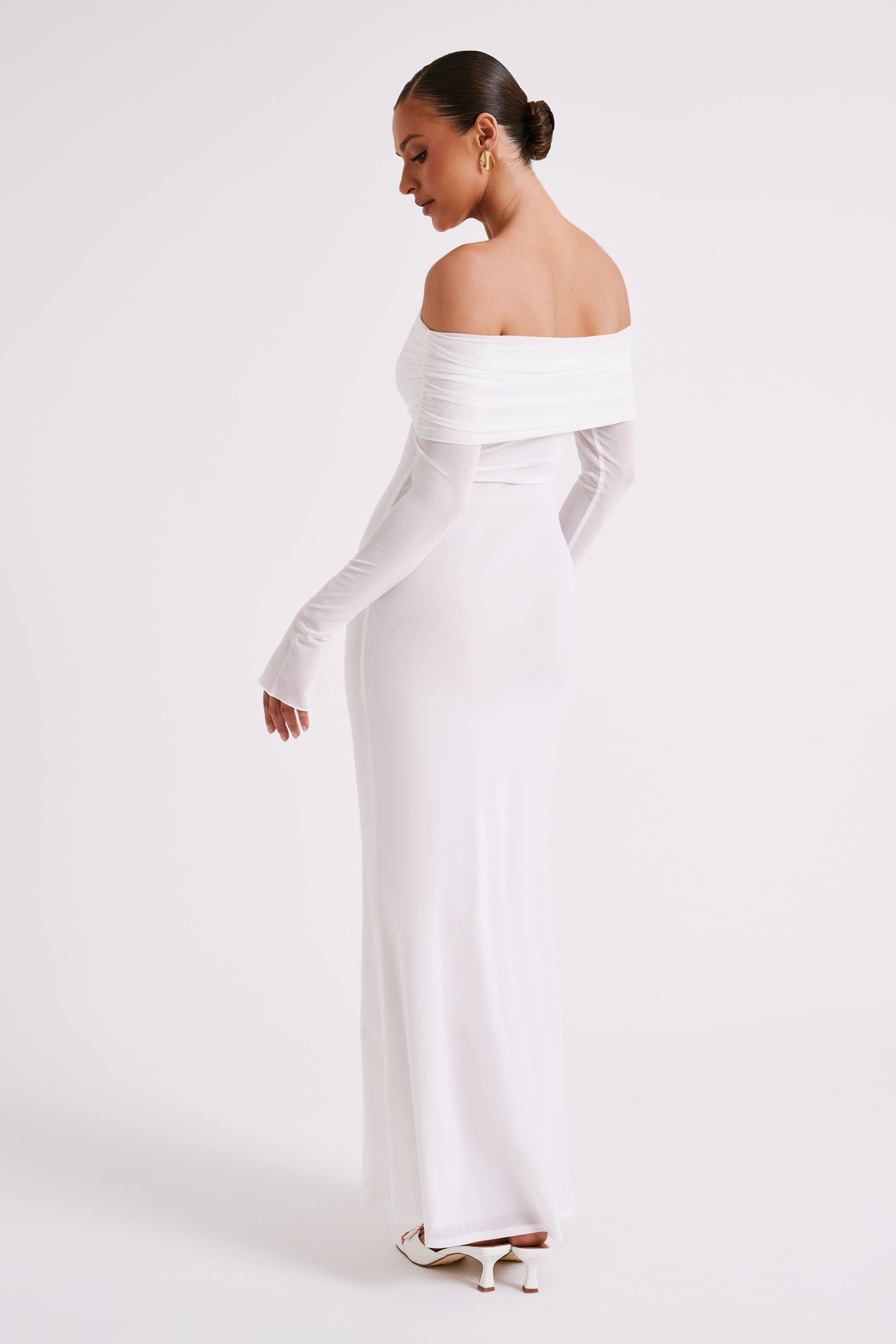 Josie Off Shoulder Mesh Maxi Dress - Ivory #5