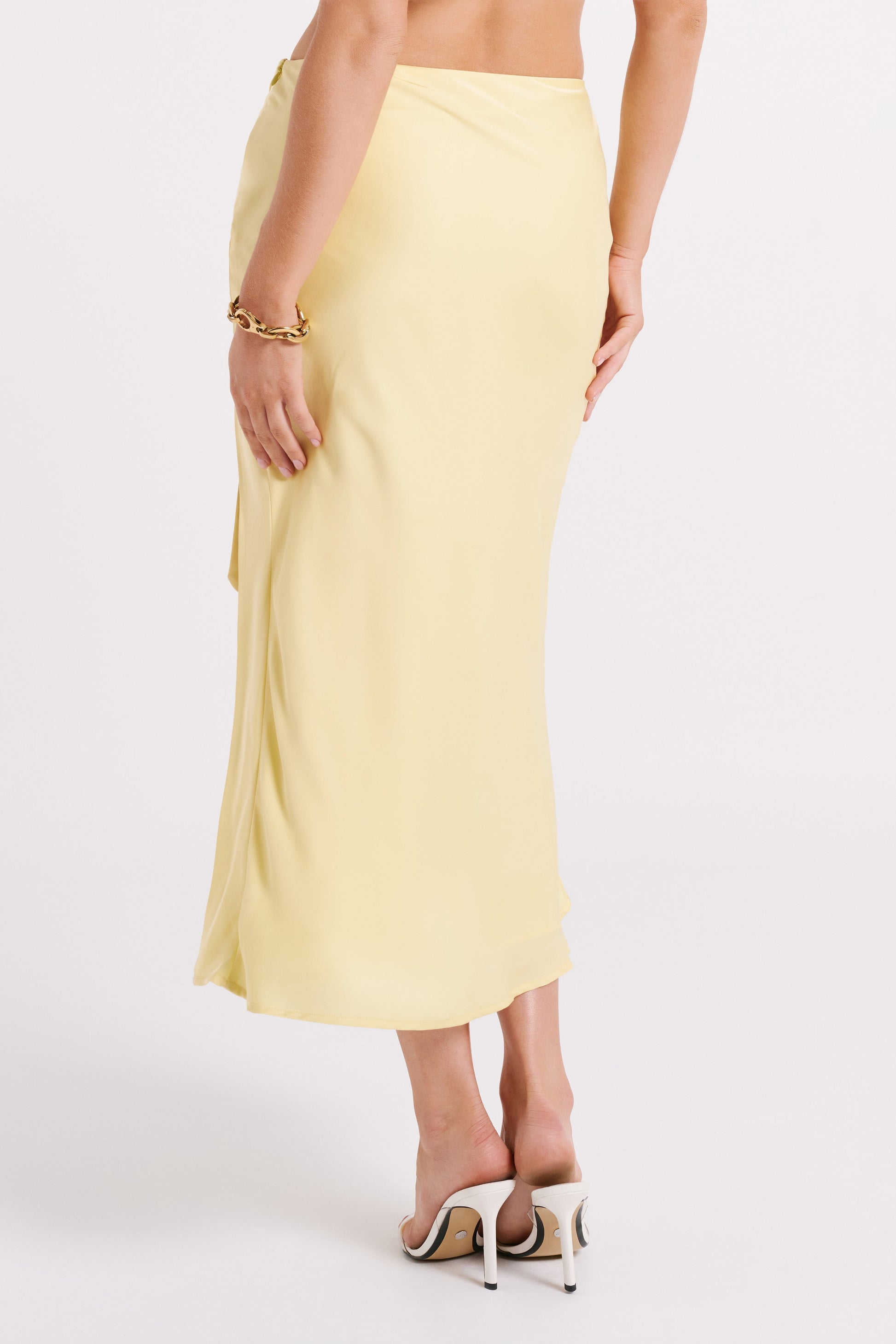 Edie Satin Midi Skirt With Tie - Yellow #4