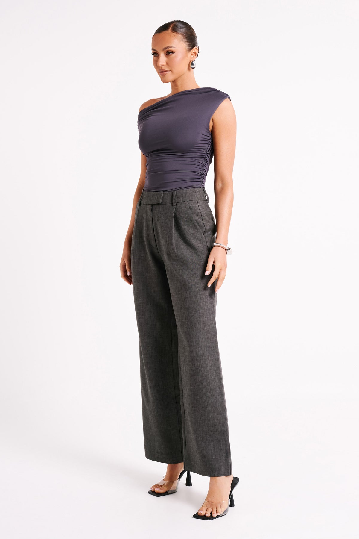 Alayna Recycled Nylon Ruched Top - Charcoal