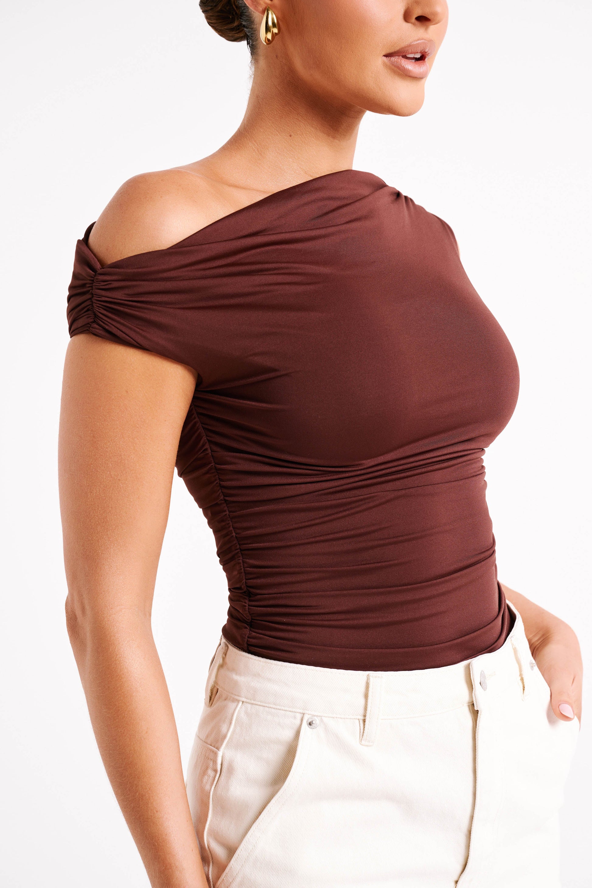 Alayna Recycled Nylon Ruched Top - Chocolate #2