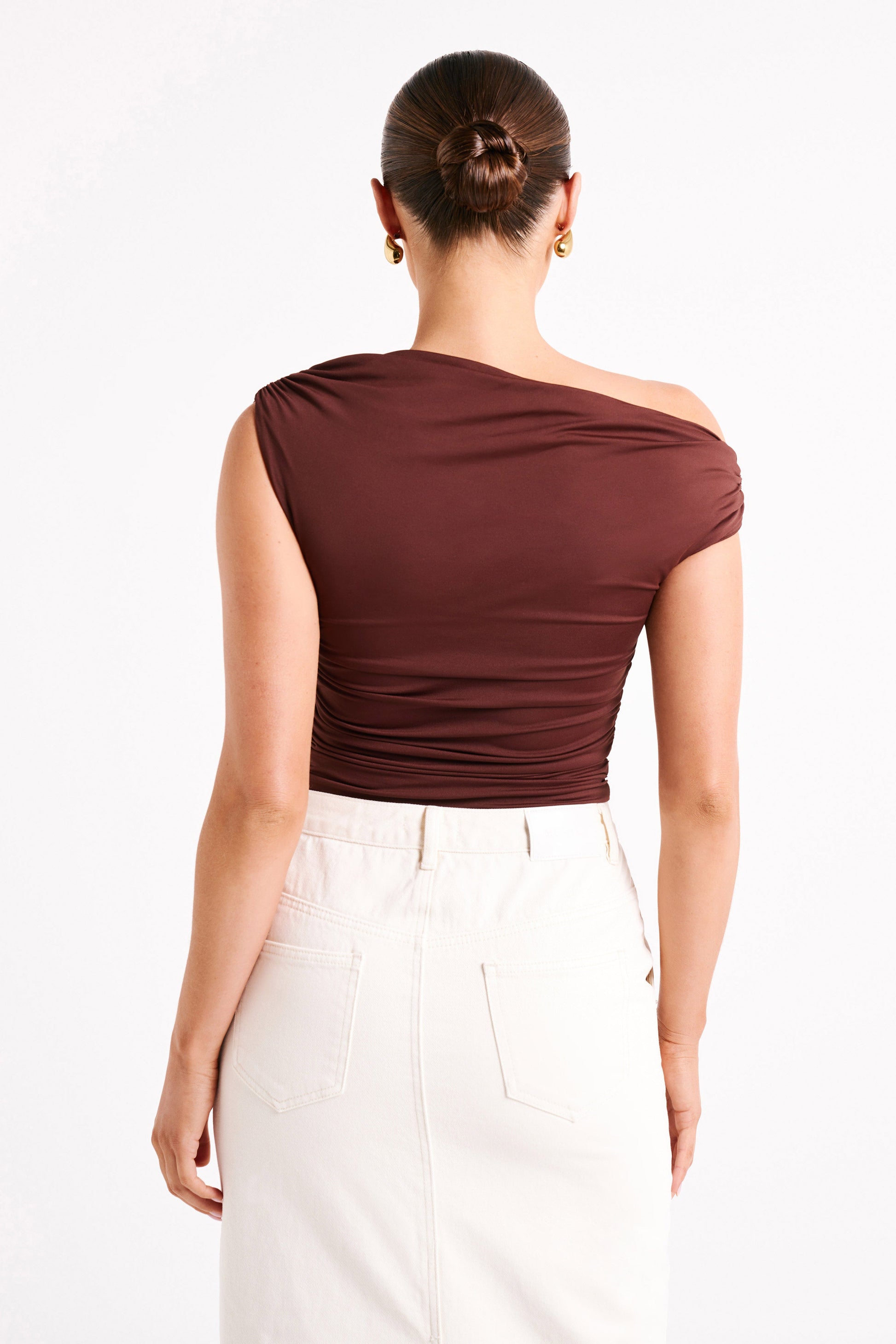 Alayna Recycled Nylon Ruched Top - Chocolate #3