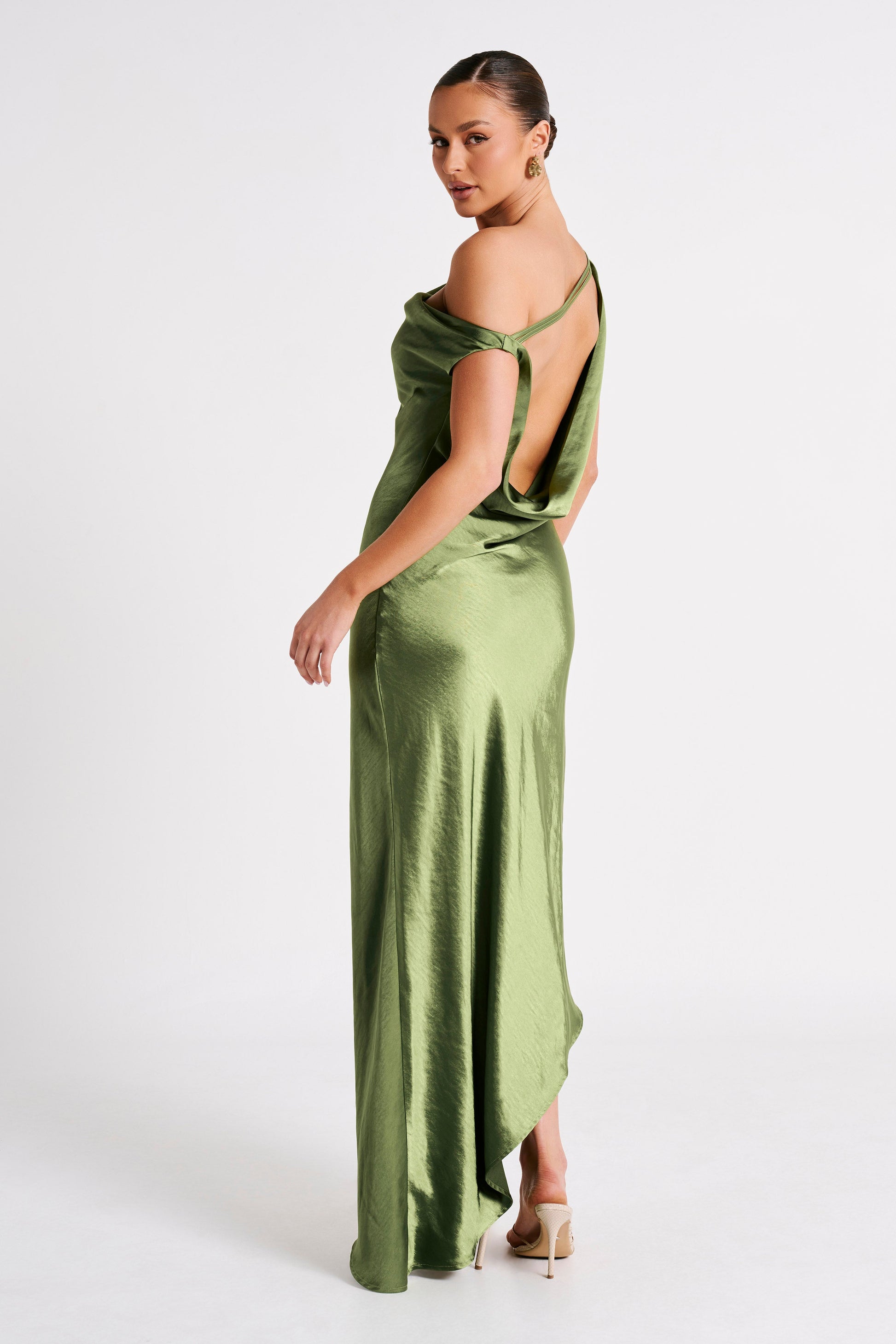 Yvette Slip Maxi Dress With Asymmetrical Hem - Emerald #4
