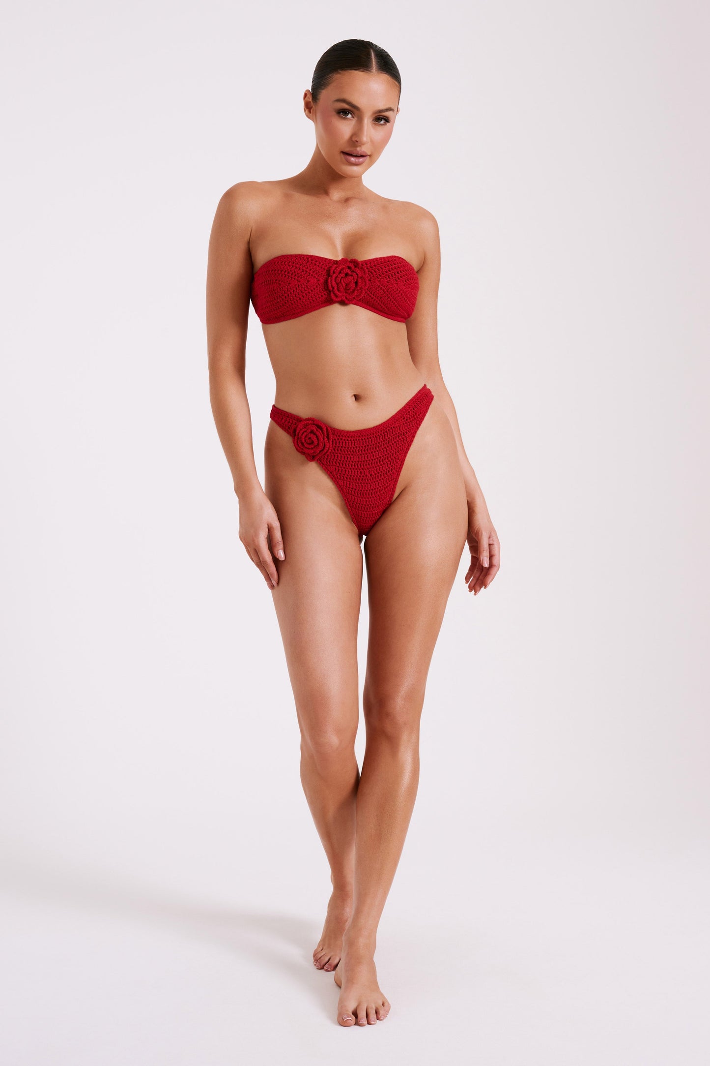 Noreen Rose Crochet Bikini Top - Red