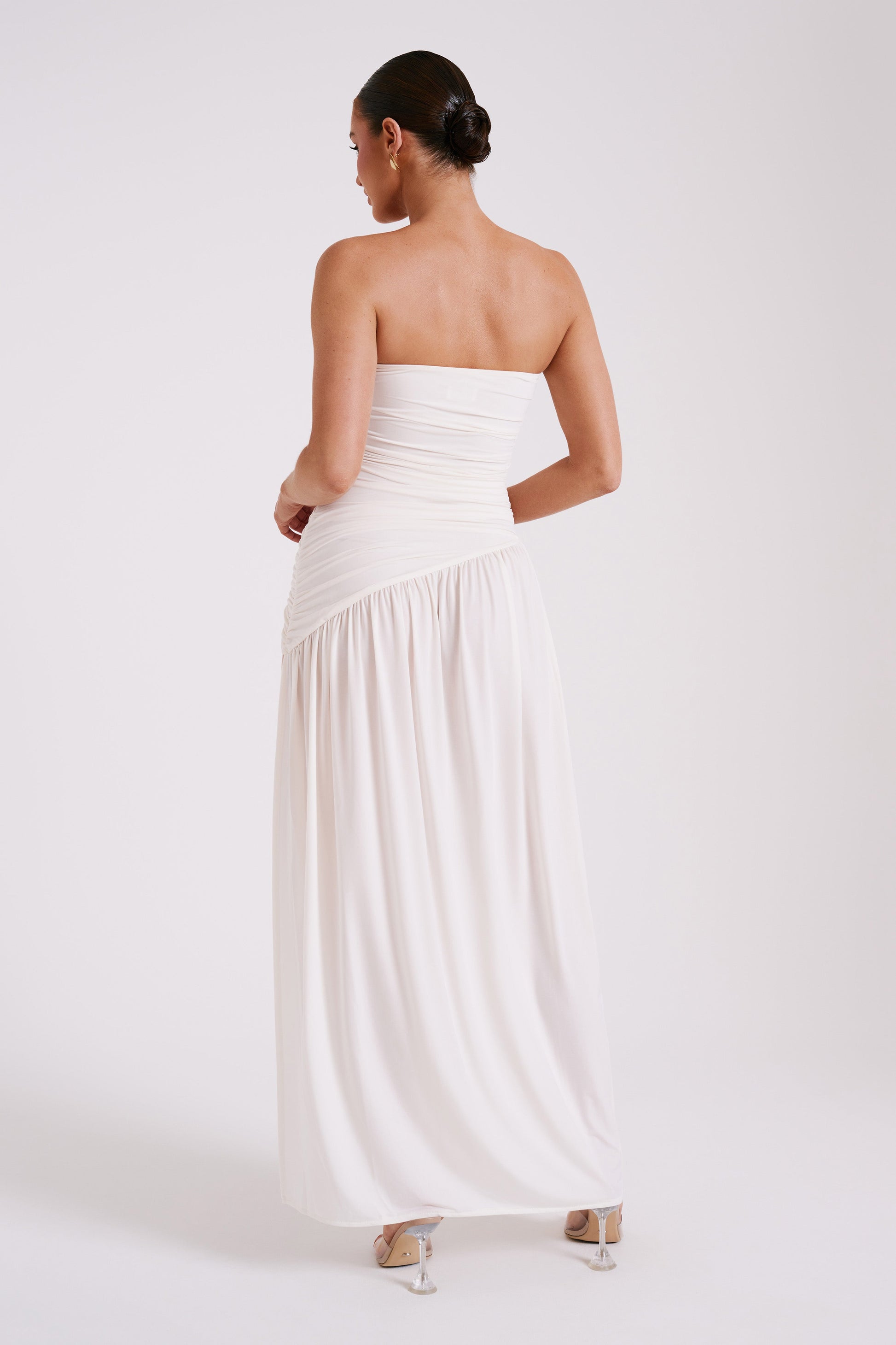 Bex Strapless Slinky Maxi Dress With Split - Ivory #3