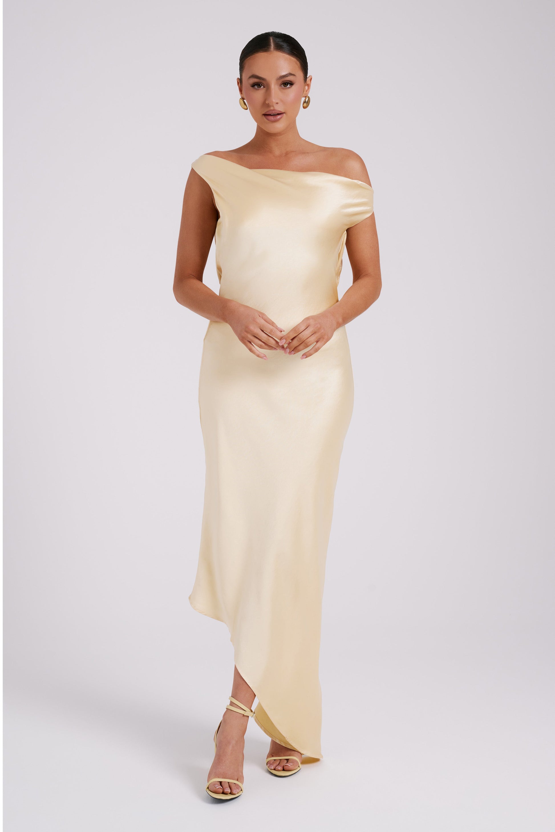Yvette Slip Maxi Dress With Asymmetrical Hem - Butter #5