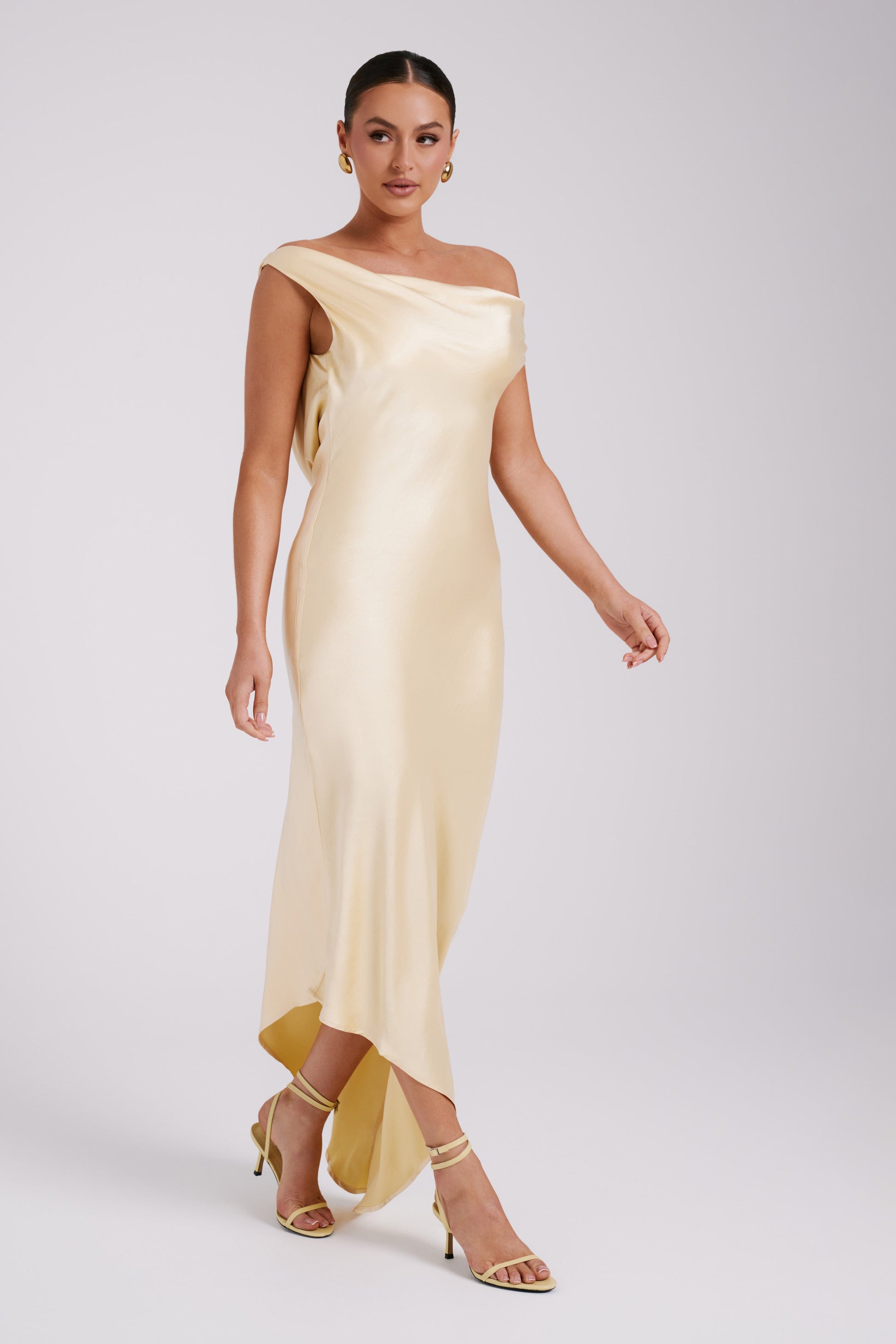 Yvette Slip Maxi Dress With Asymmetrical Hem - Butter #4