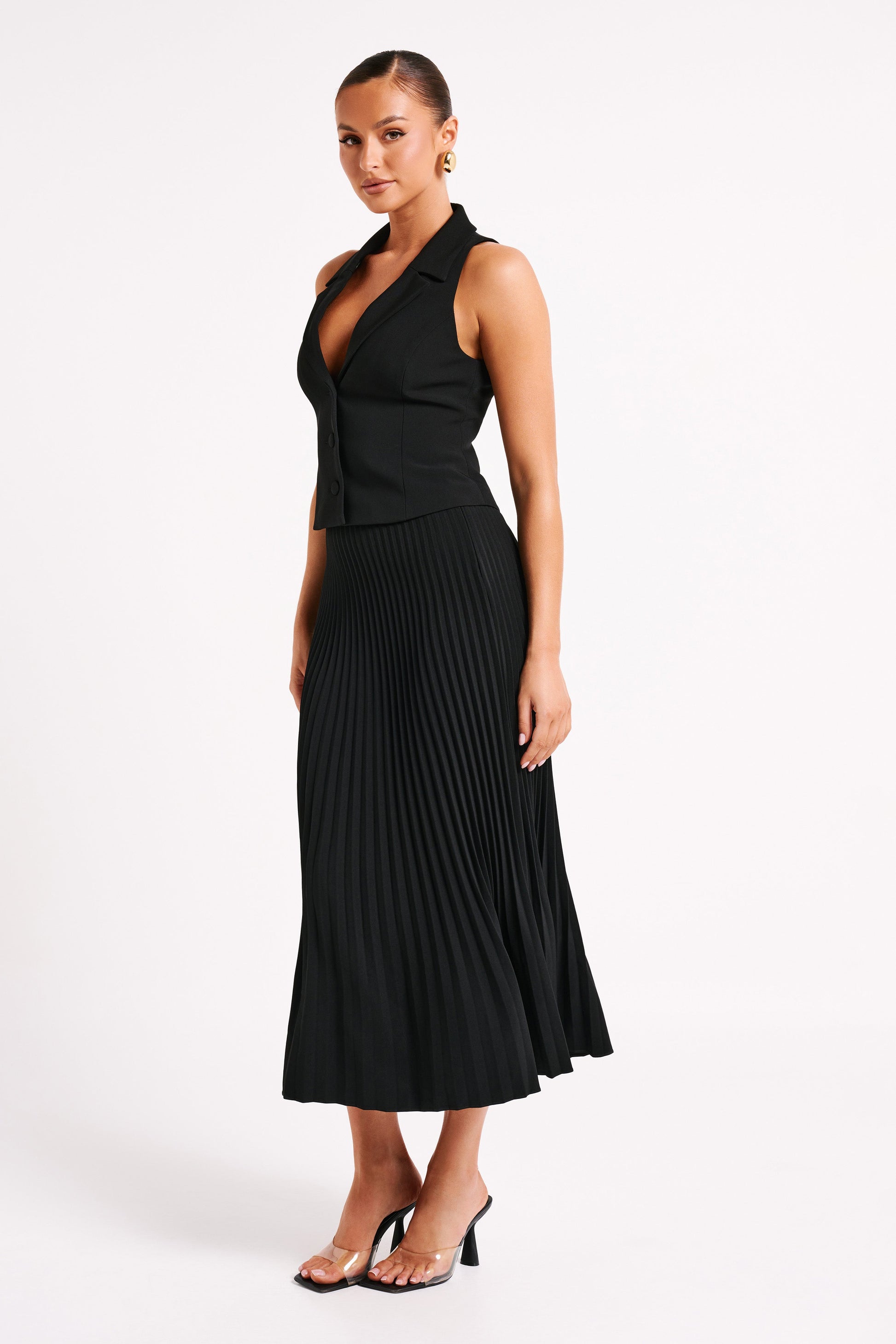 Twyla Pleated Suiting Maxi Skirt - Black #7