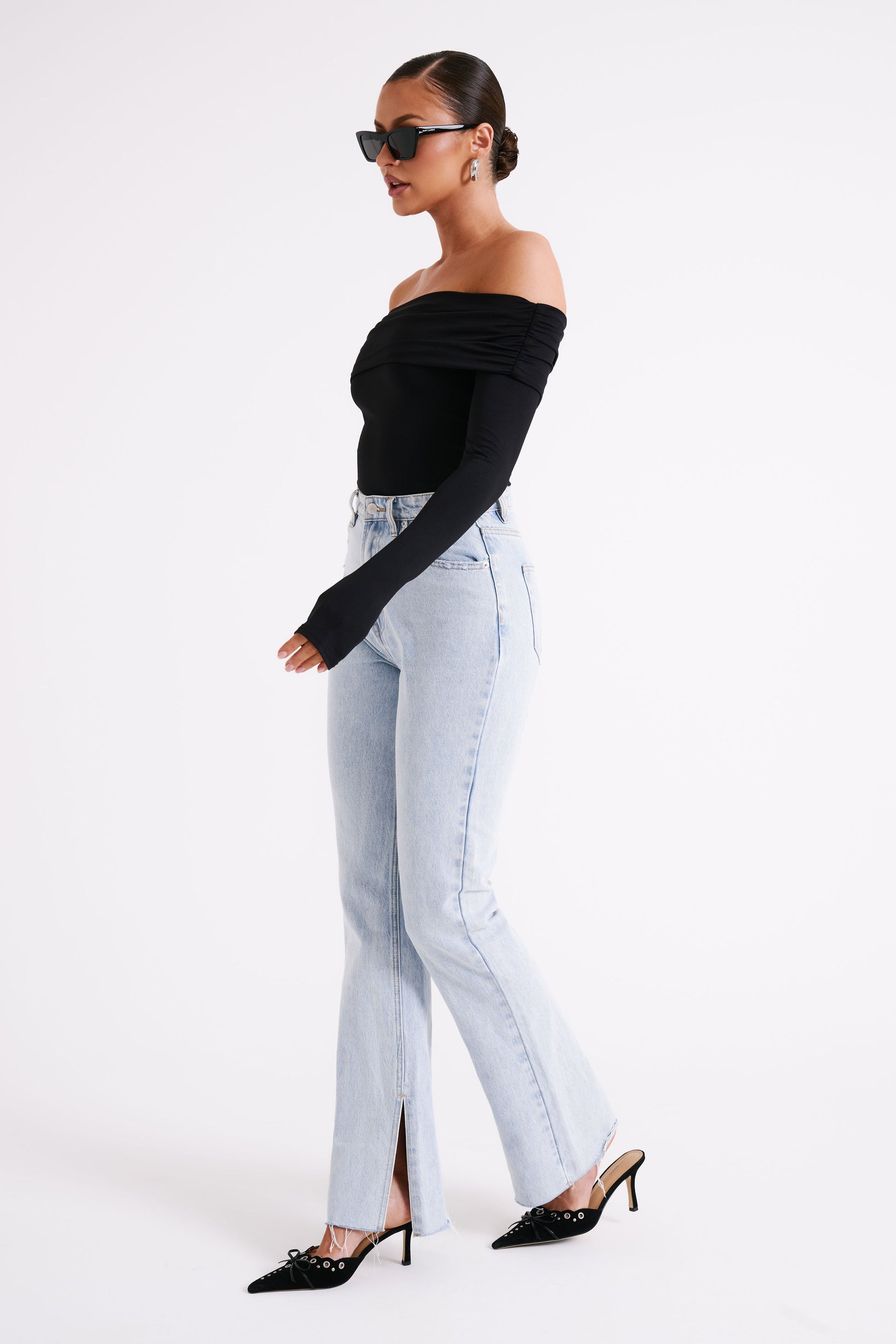 Lucinda Recycled Nylon Off Shoulder Top - Black #4