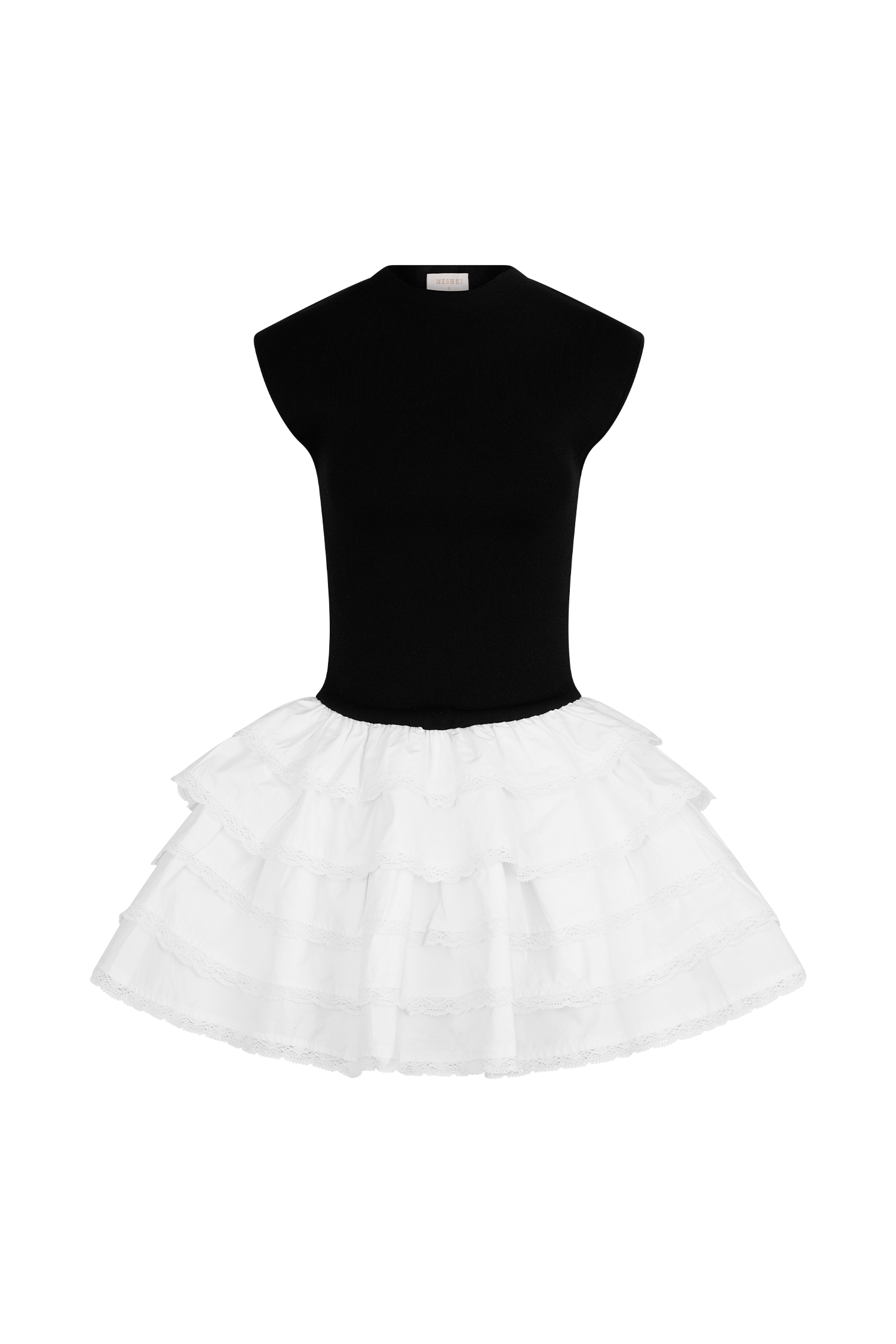 Maeve Contrast Ruffle Knit Mini Dress - Black/White #10