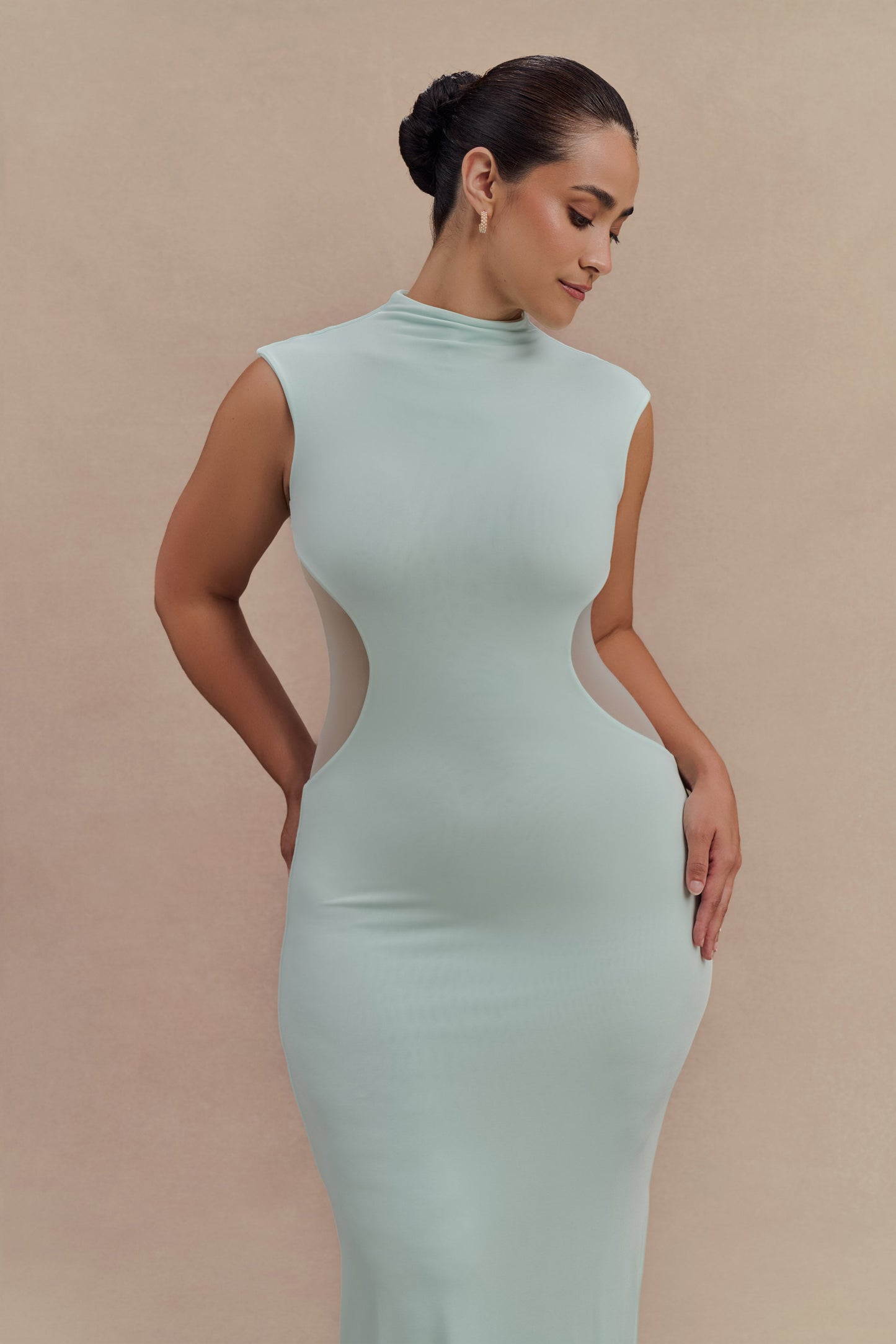 Massie Slinky And Mesh Maxi Dress - Lagoon