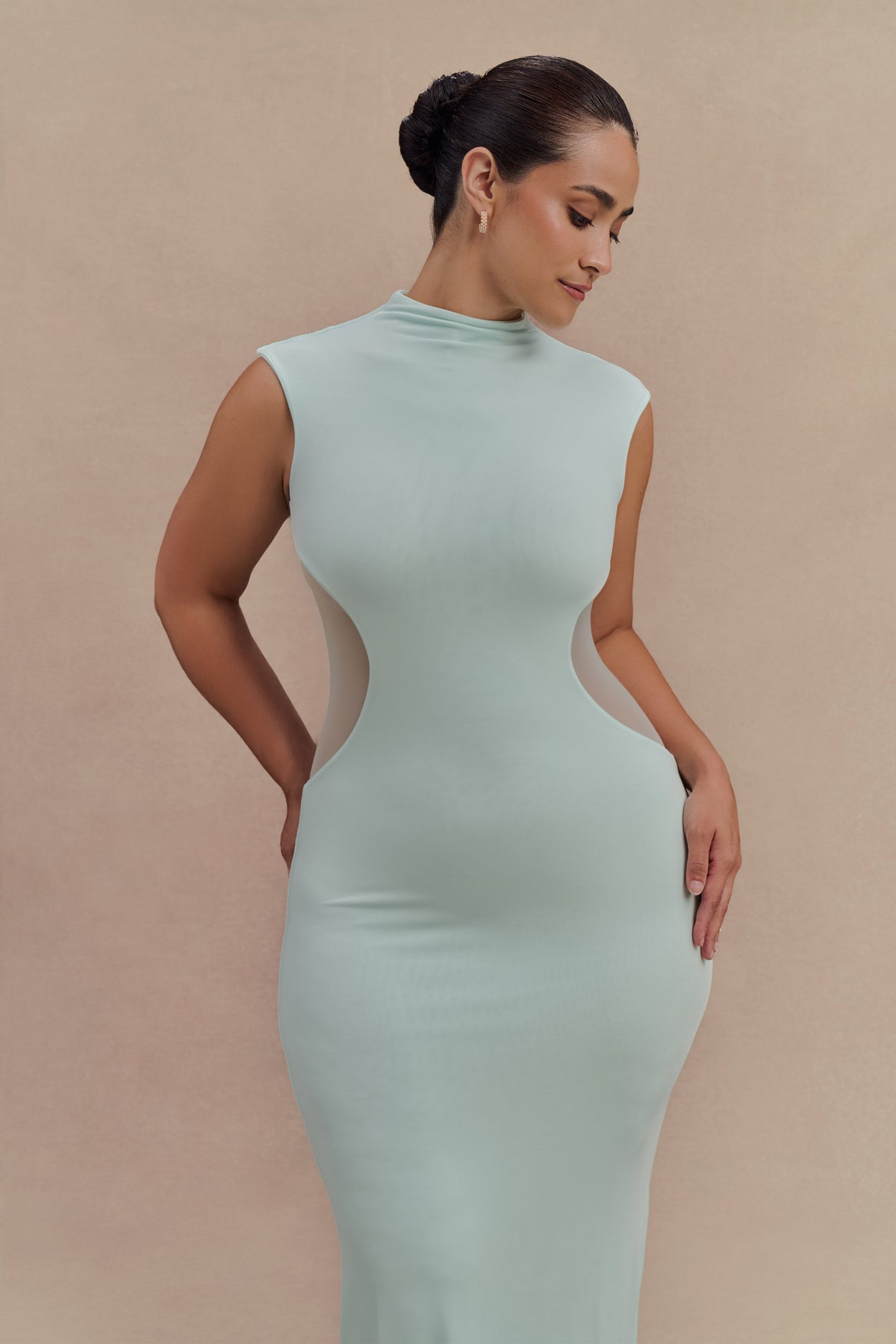 Massie Slinky And Mesh Maxi Dress - Lagoon