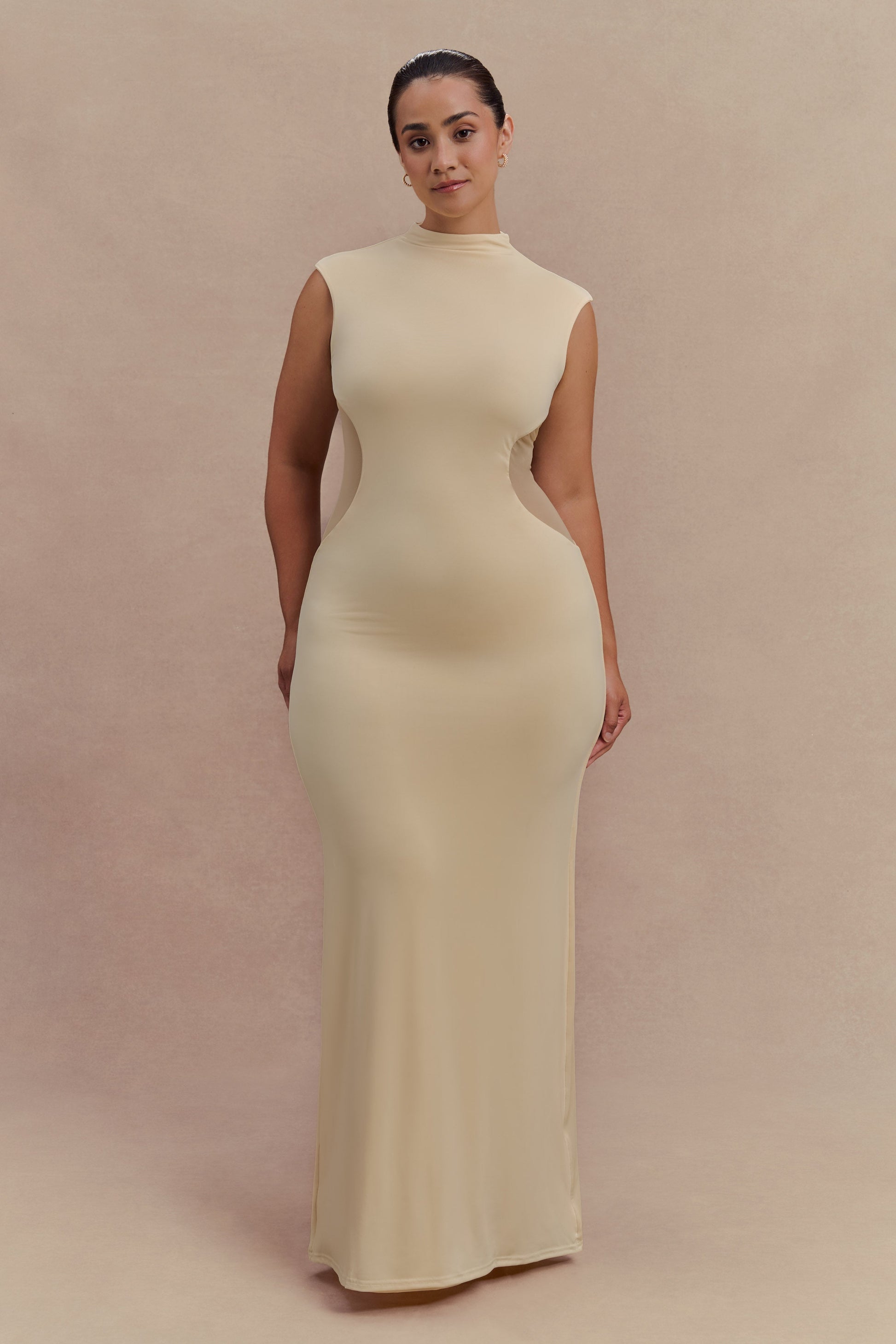 Massie Slinky And Mesh Maxi Dress - Lemon #8