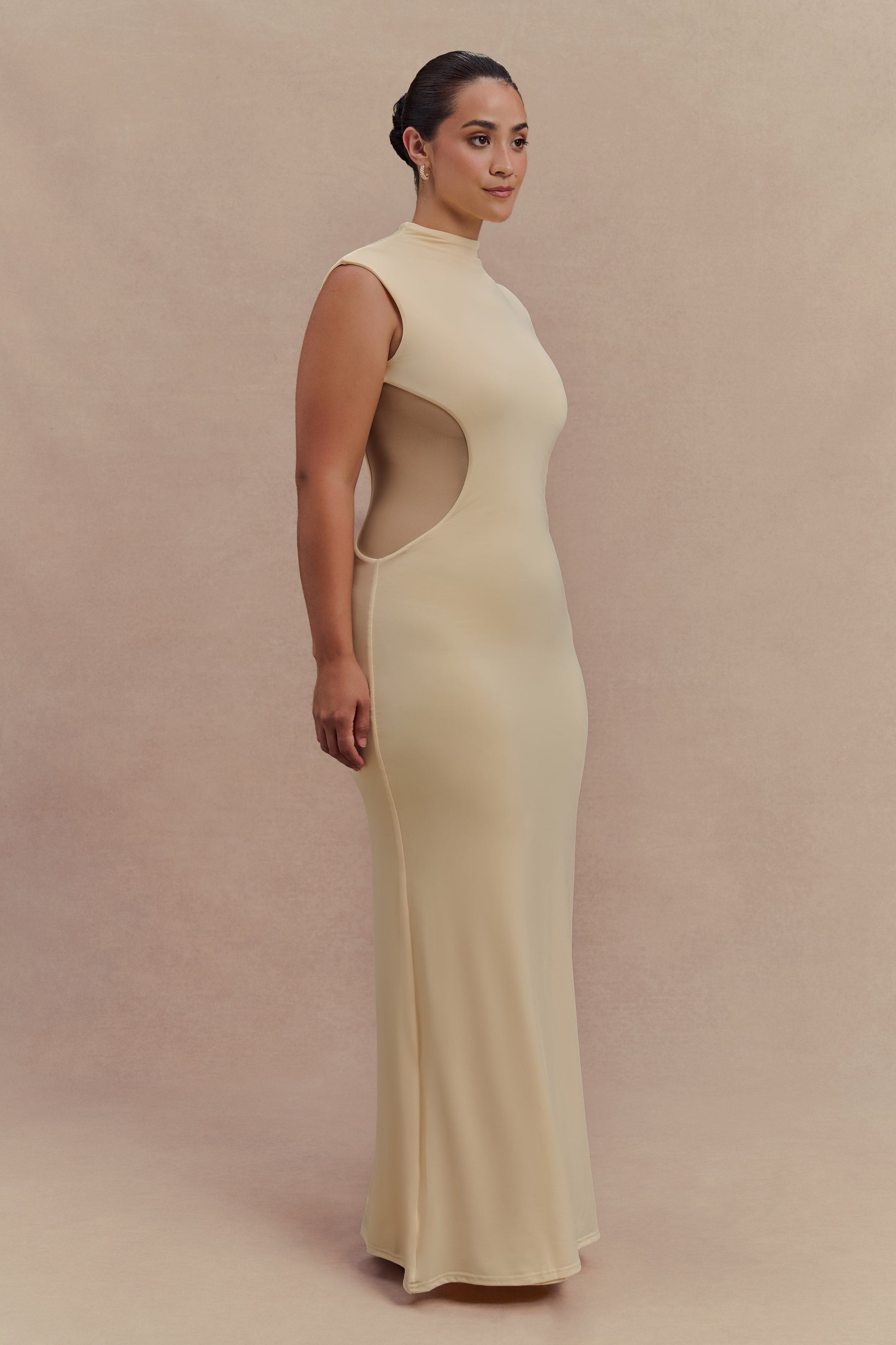 Massie Slinky And Mesh Maxi Dress - Lemon #9