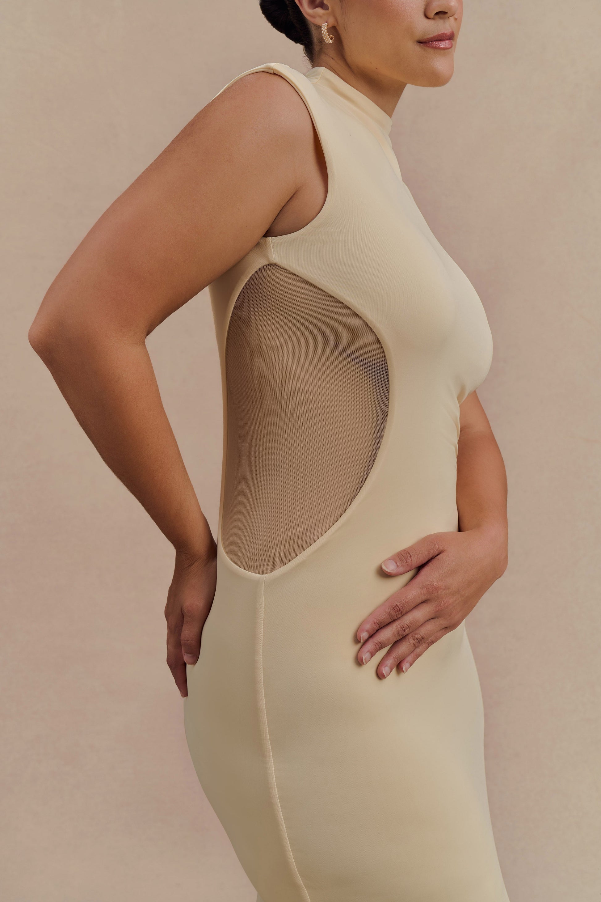 Massie Slinky And Mesh Maxi Dress - Lemon #10