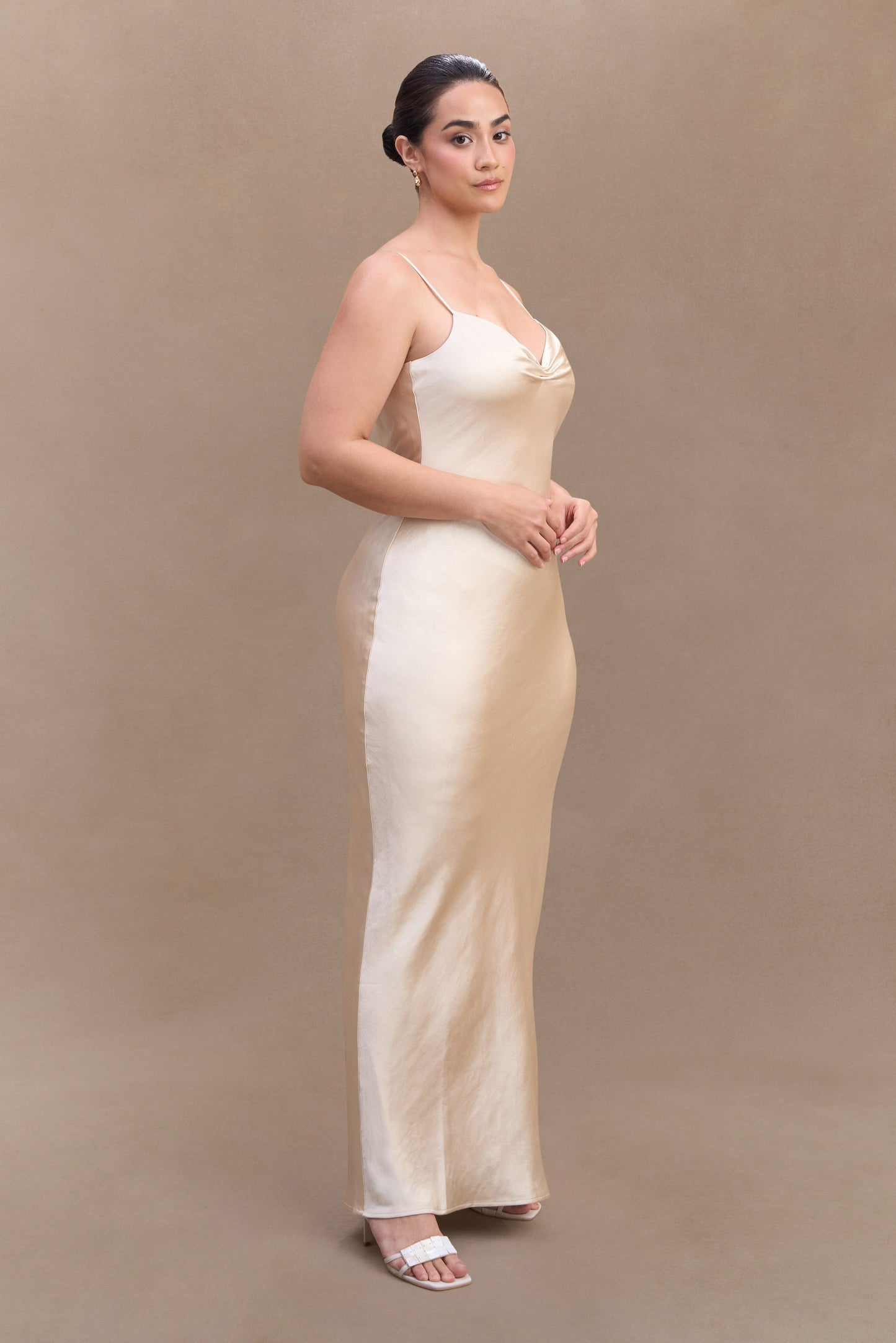 Lilly Sweetheart Satin Maxi Dress - Blush Gold