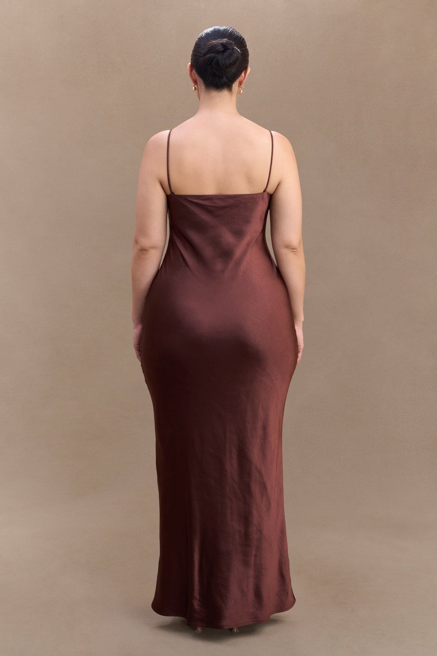 Lilly Sweetheart Satin Maxi Dress - Dark Chocolate