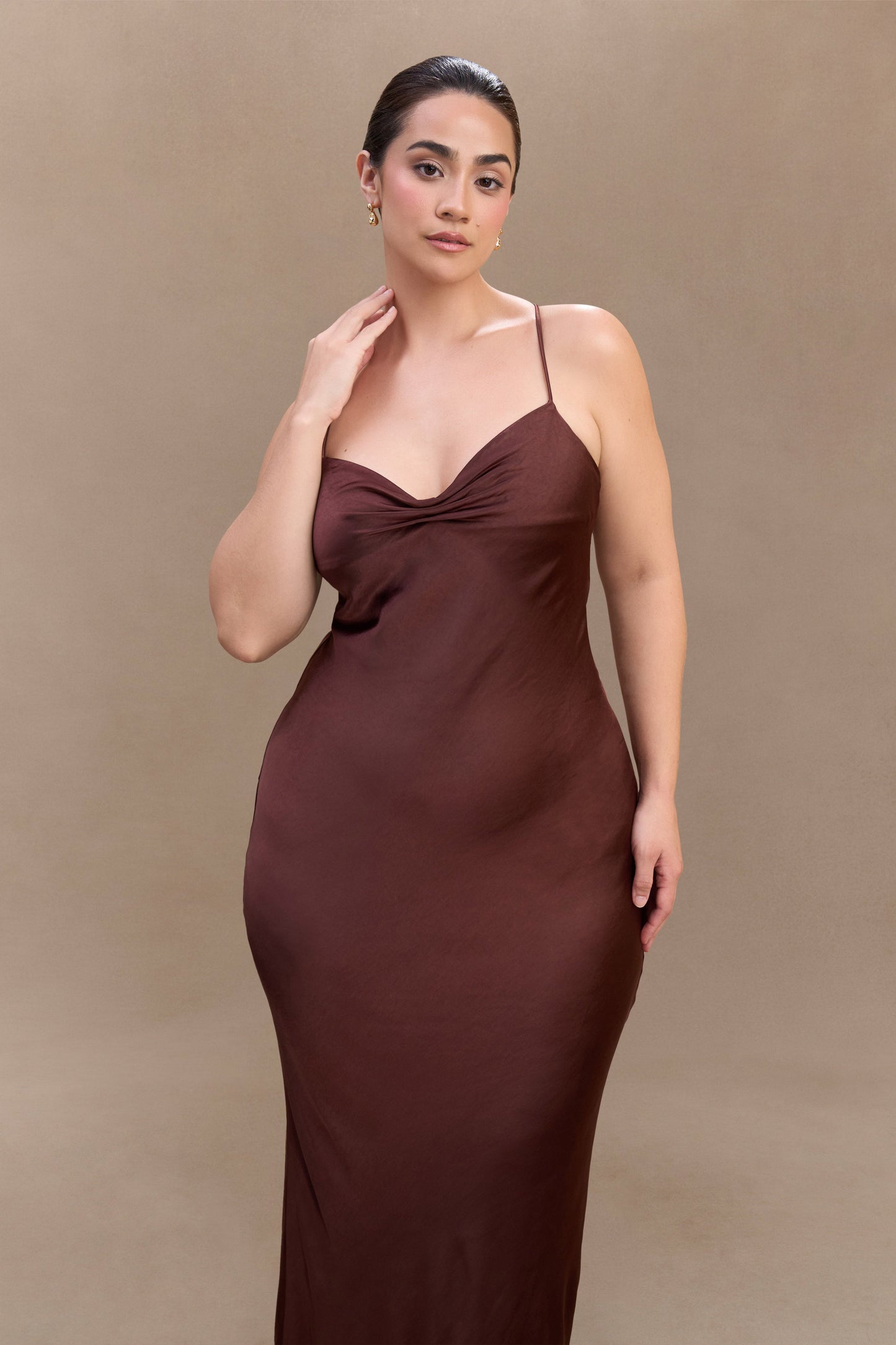 Lilly Sweetheart Satin Maxi Dress - Dark Chocolate