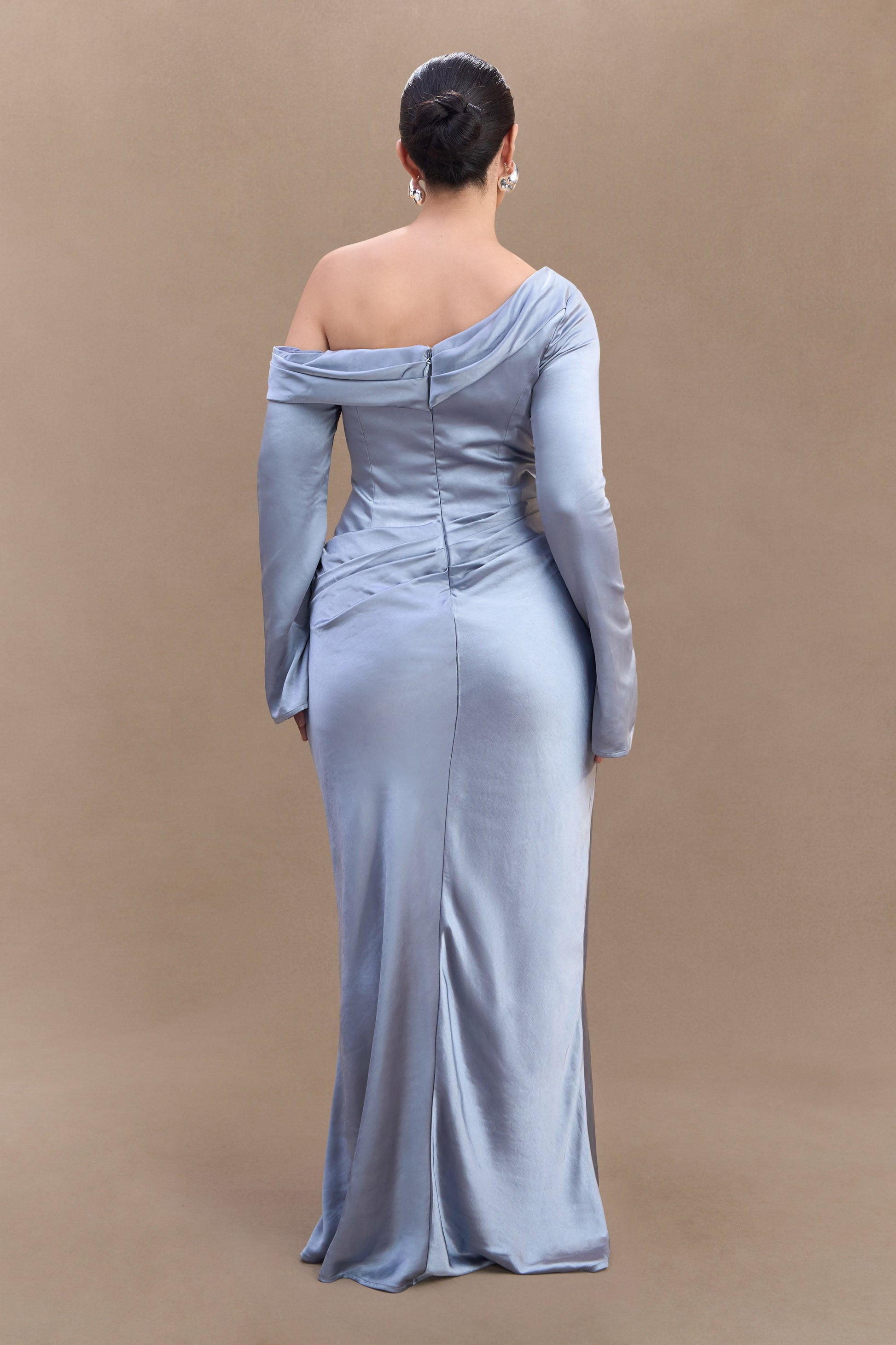 Iris Long Sleeve Satin Maxi Dress - Frosted Blue #5