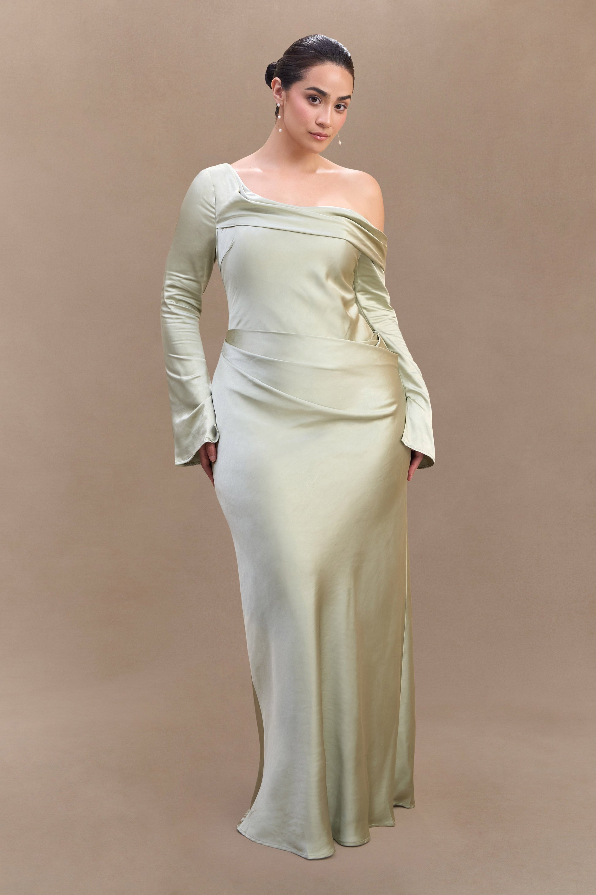 Iris Long Sleeve Satin Maxi Dress - Sage #4