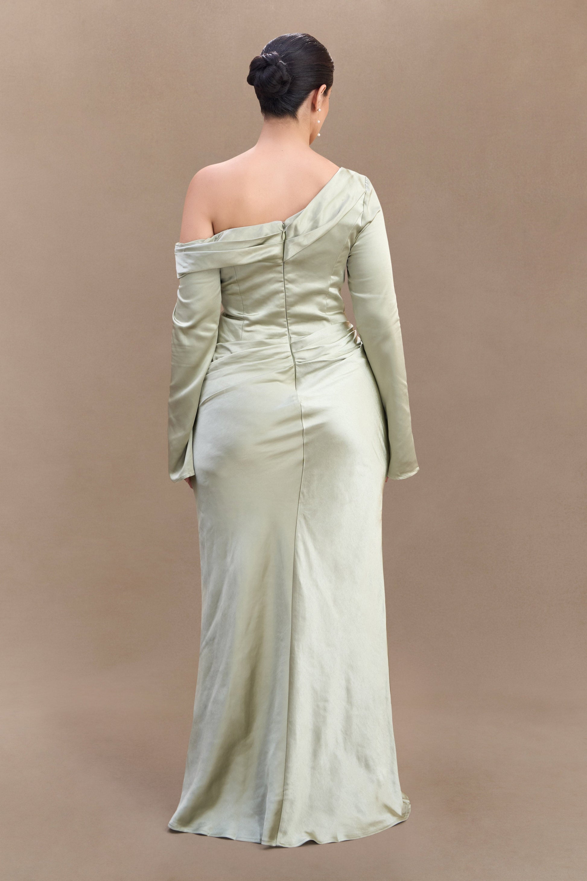Iris Long Sleeve Satin Maxi Dress - Sage #5