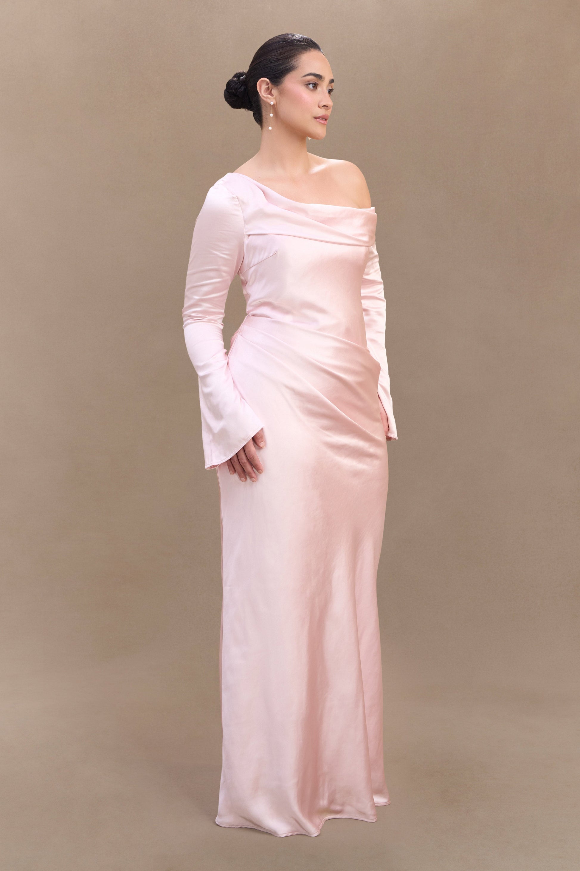 Iris Long Sleeve Satin Maxi Dress - Soft Pink #5