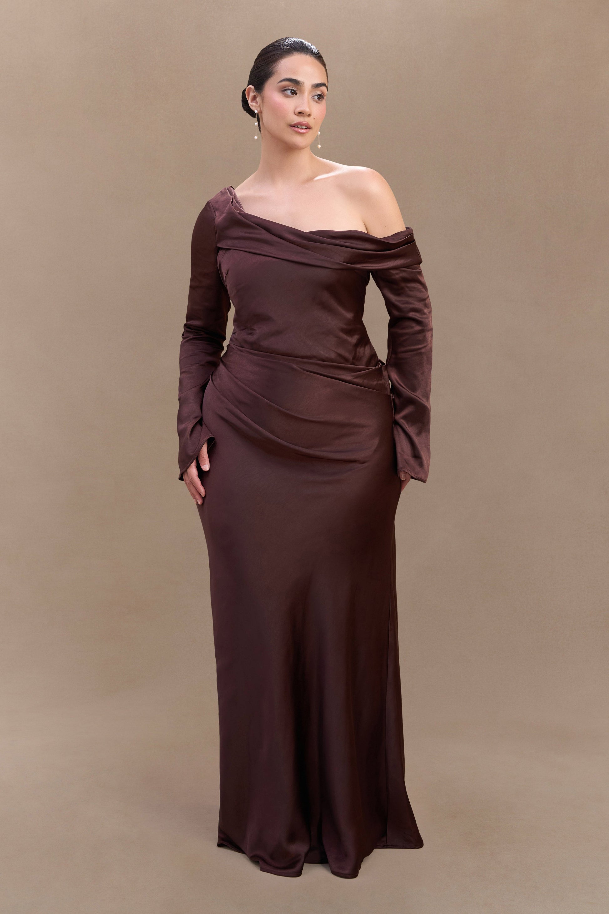 Iris Long Sleeve Satin Maxi Dress - Dark Chocolate #4