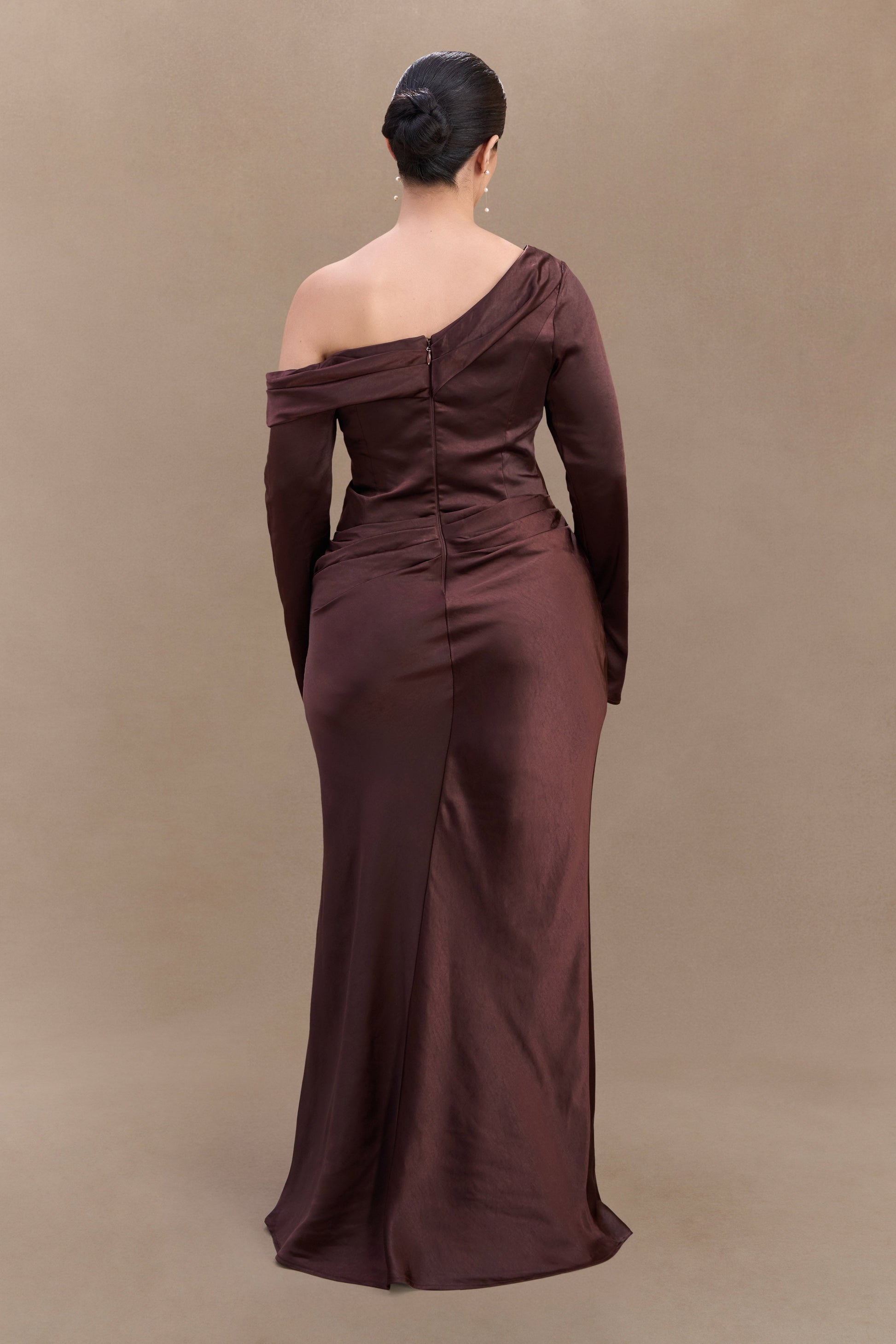 Iris Long Sleeve Satin Maxi Dress - Dark Chocolate #5
