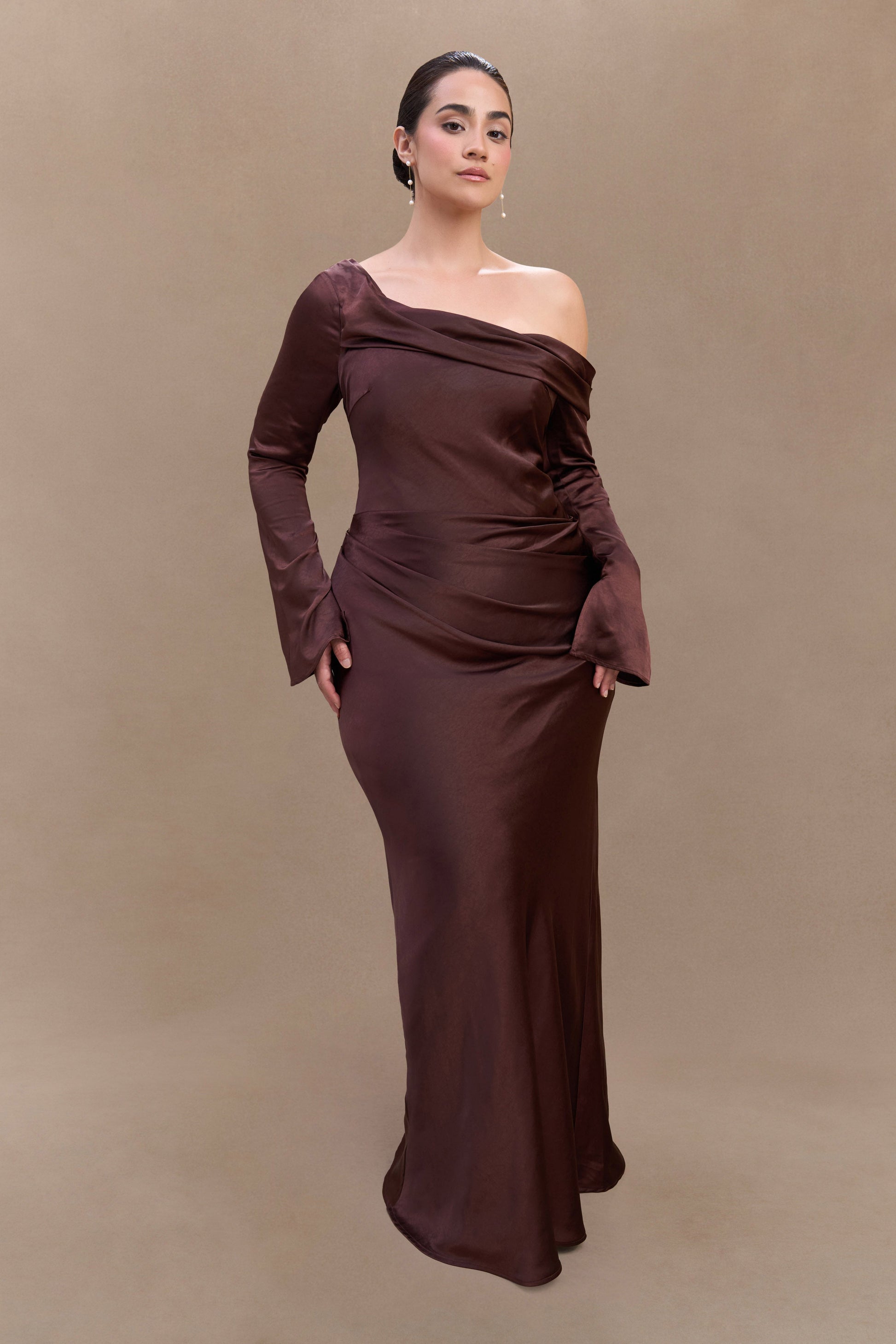 Iris Long Sleeve Satin Maxi Dress - Dark Chocolate #6