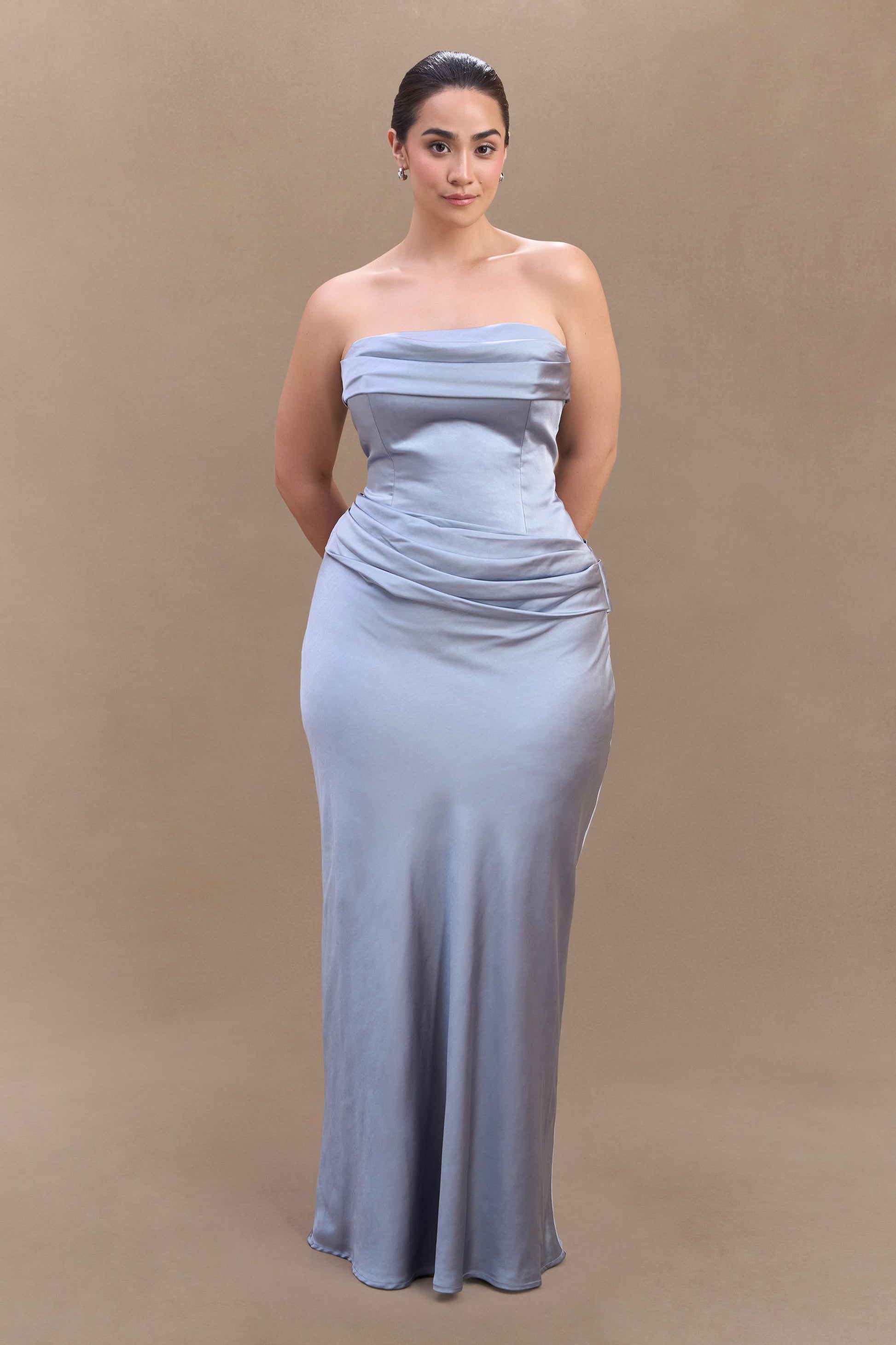 Jasmine Strapless Satin Maxi Dress - Frosted Blue #5
