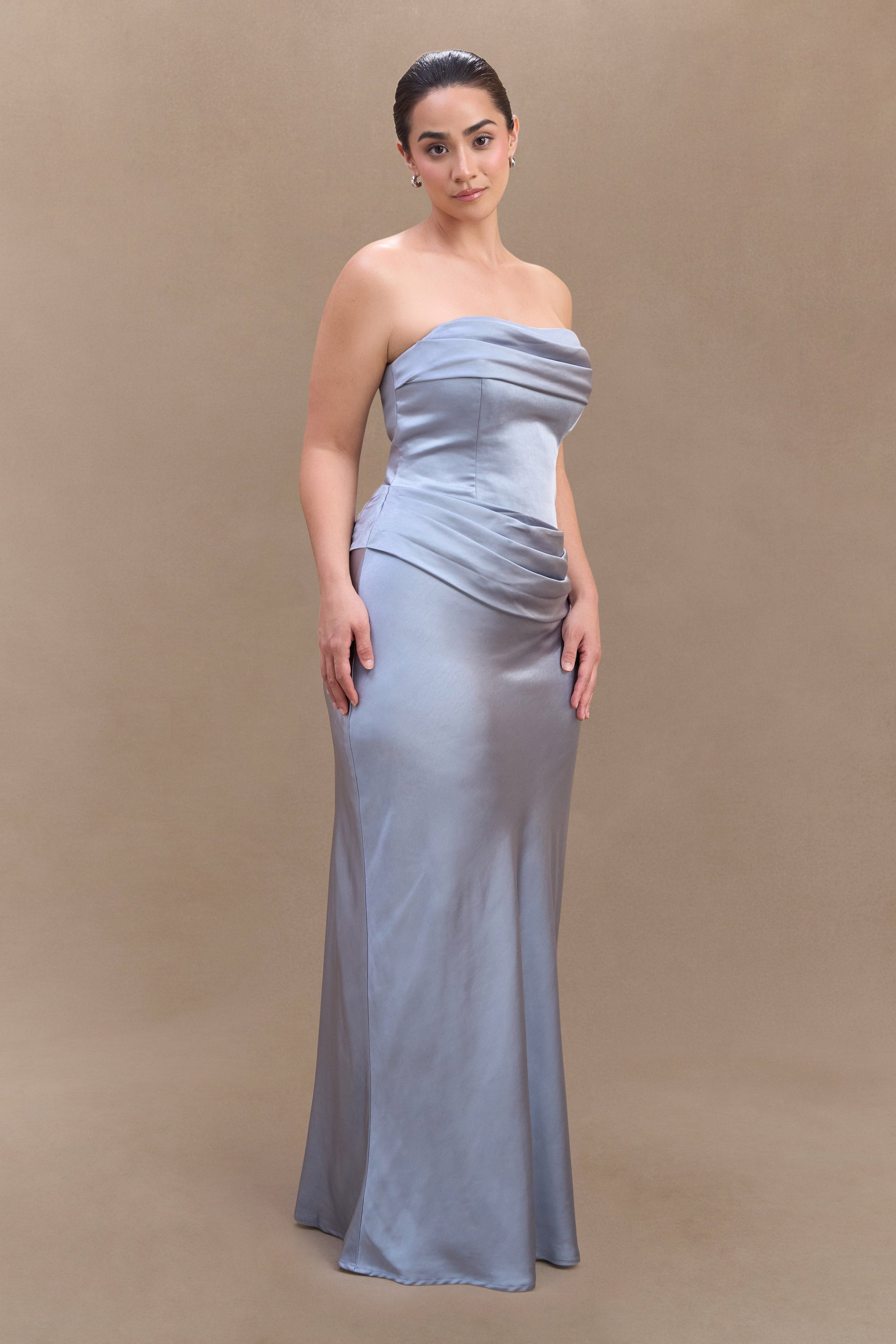 Jasmine Strapless Satin Maxi Dress - Frosted Blue #6