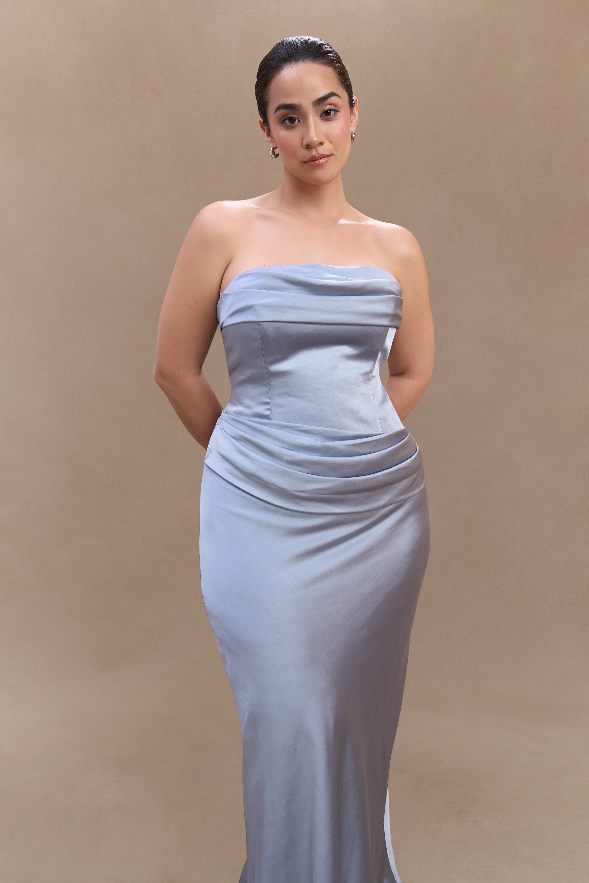 Jasmine Strapless Satin Maxi Dress - Frosted Blue #8