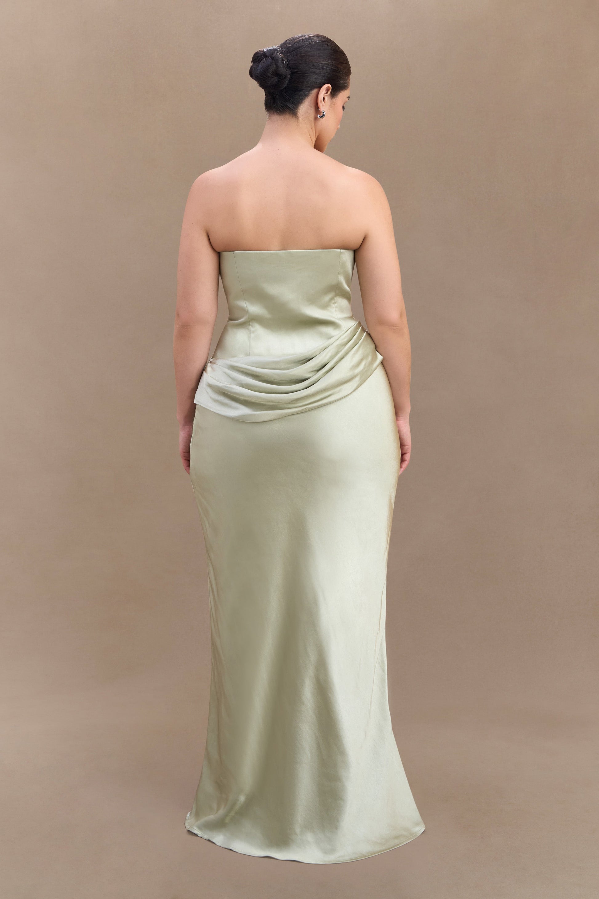 Jasmine Strapless Satin Maxi Dress - Sage #2