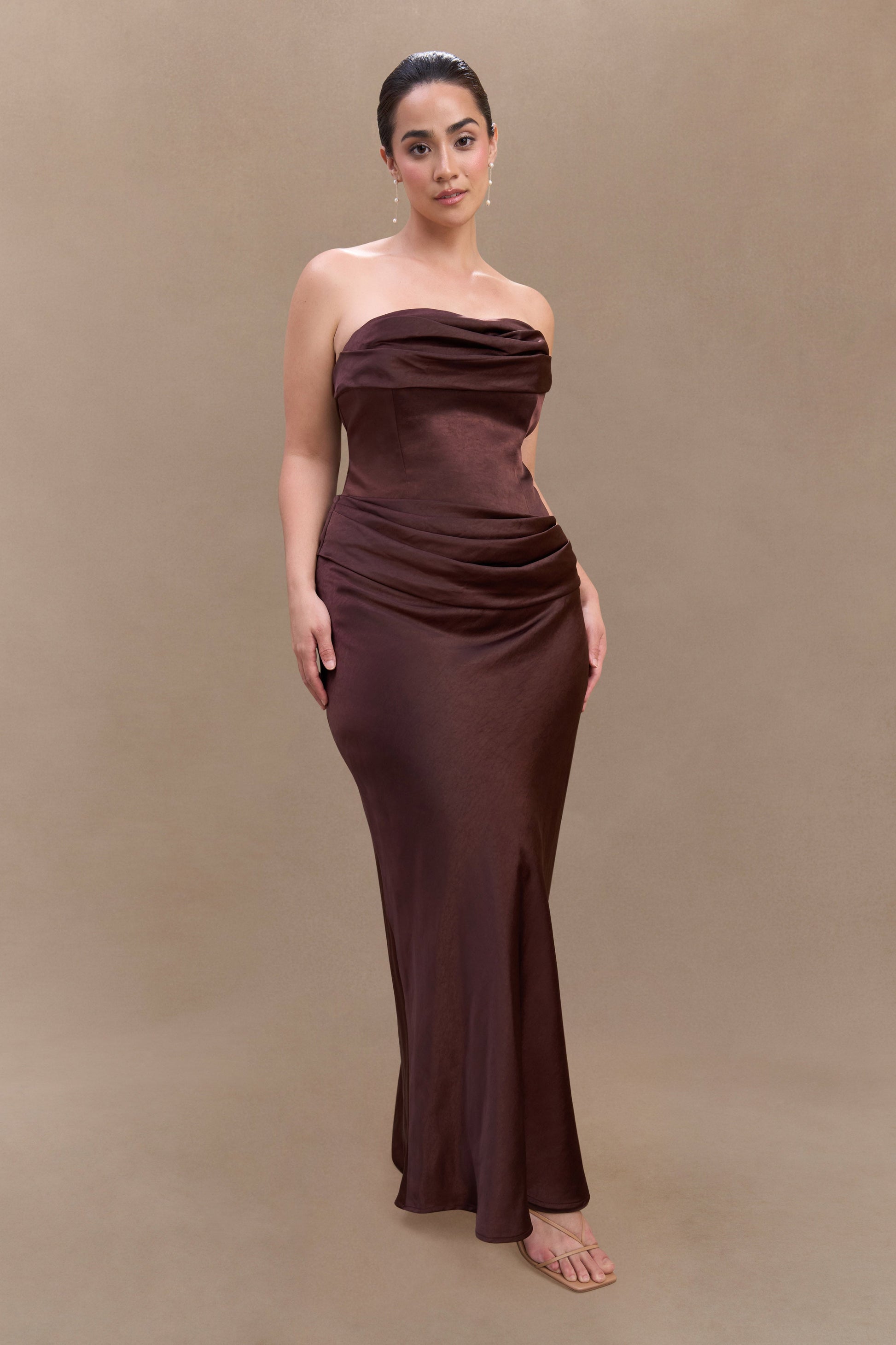 Jasmine Strapless Satin Maxi Dress - Dark Chocolate #6
